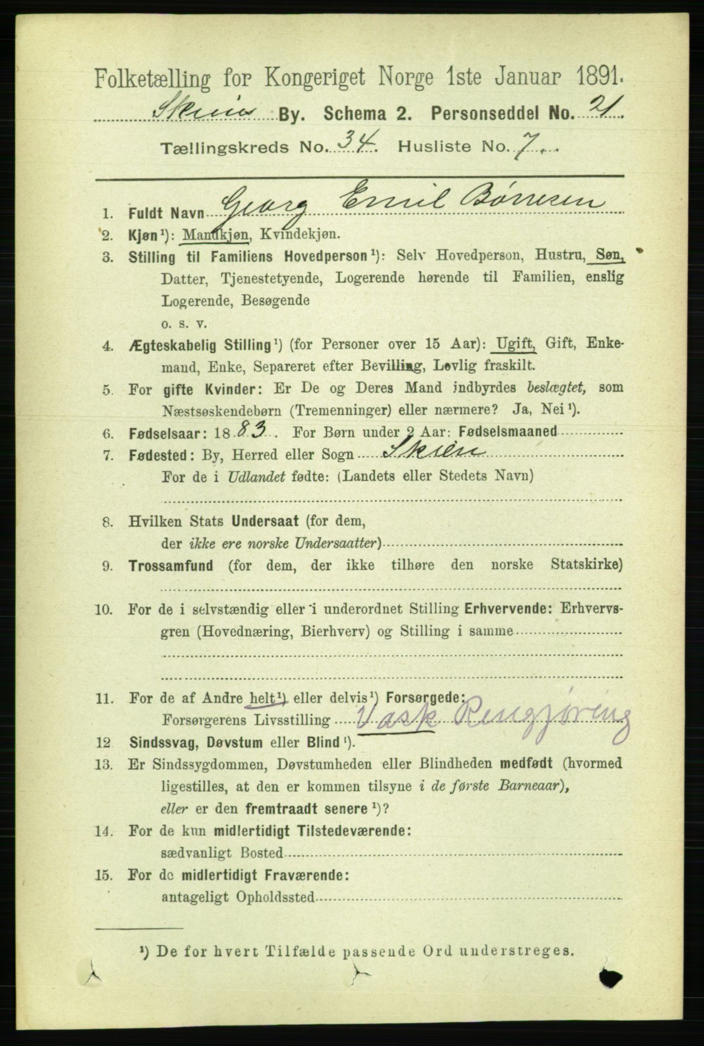 RA, 1891 census for 0806 Skien, 1891, p. 7802