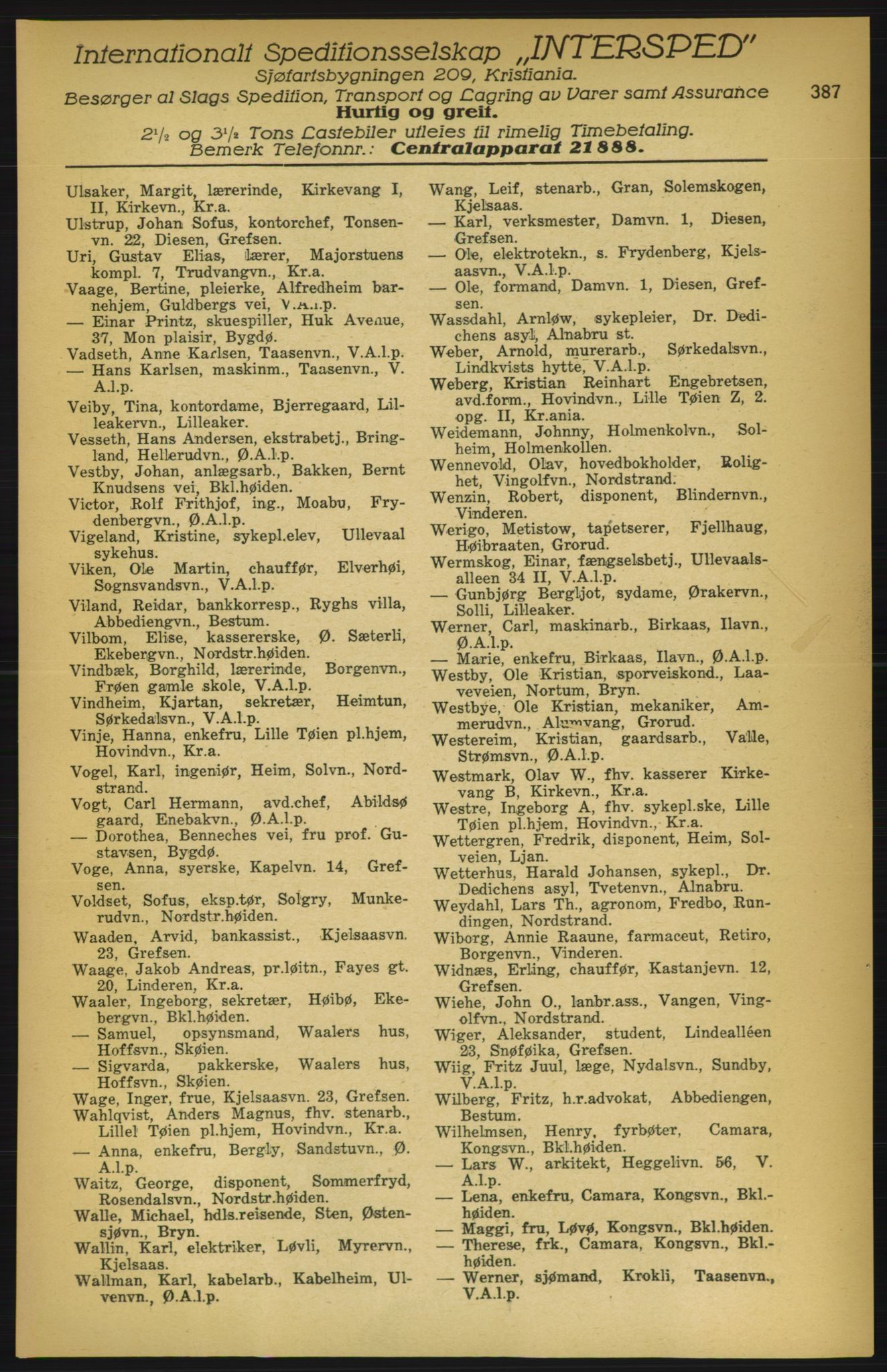 Aker adressebok/adressekalender, PUBL/001/A/003: Akers adressekalender, 1924-1925, p. 387