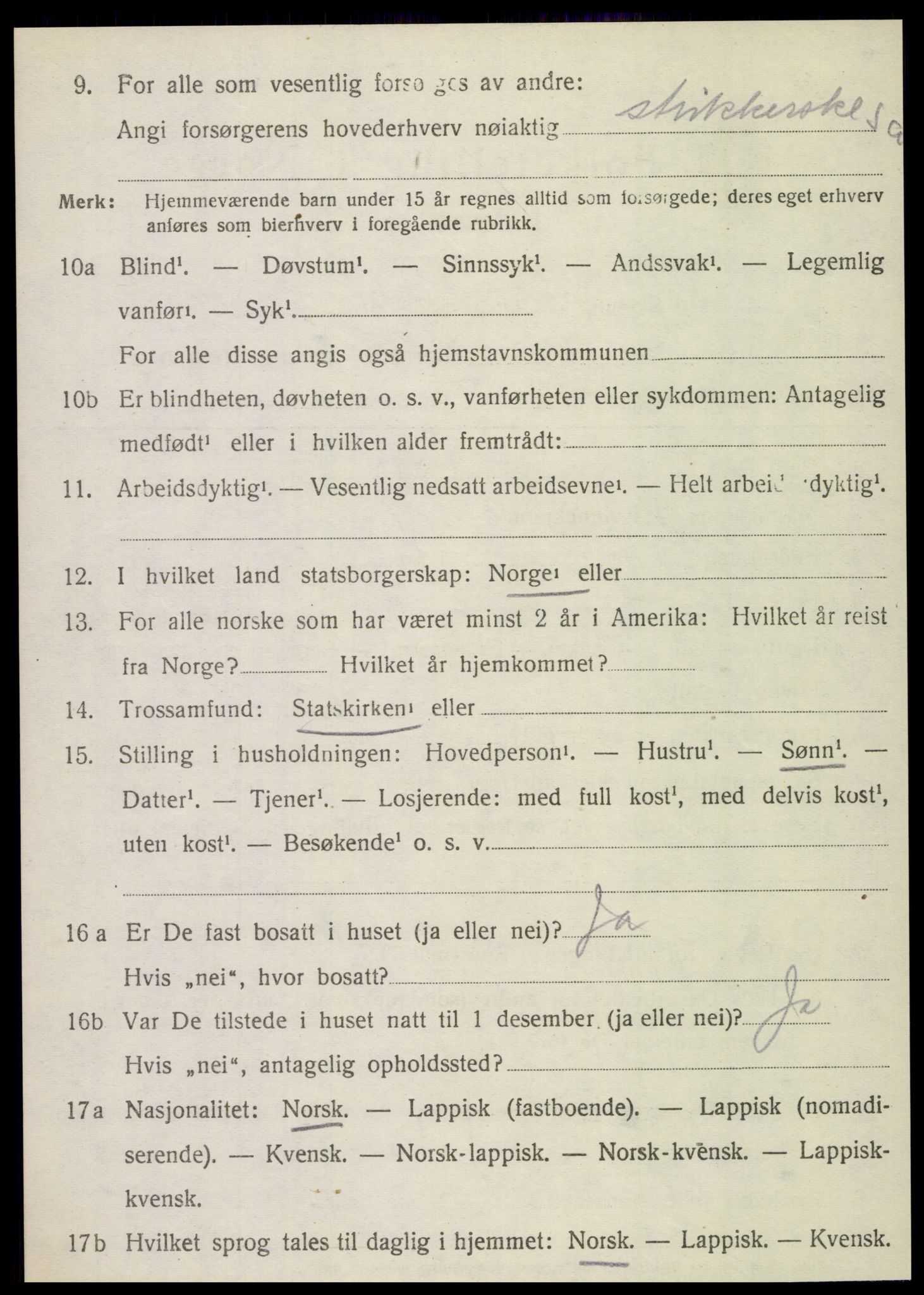 SAT, 1920 census for Stamnes, 1920, p. 1389