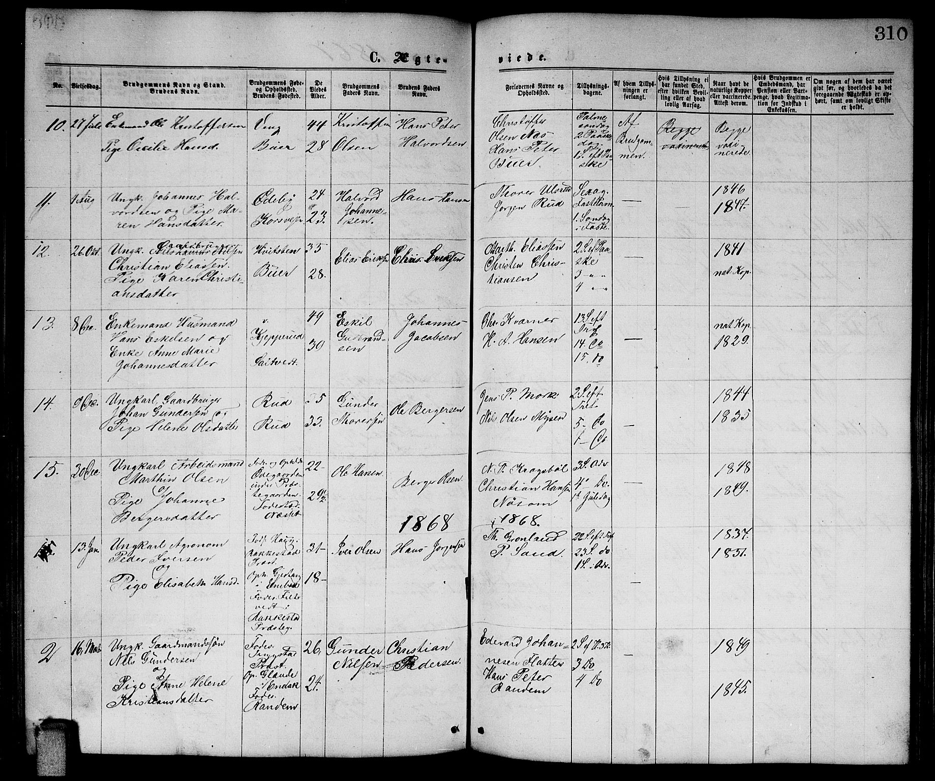 Enebakk prestekontor Kirkebøker, SAO/A-10171c/G/Ga/L0005: Parish register (copy) no. I 5, 1867-1888, p. 310