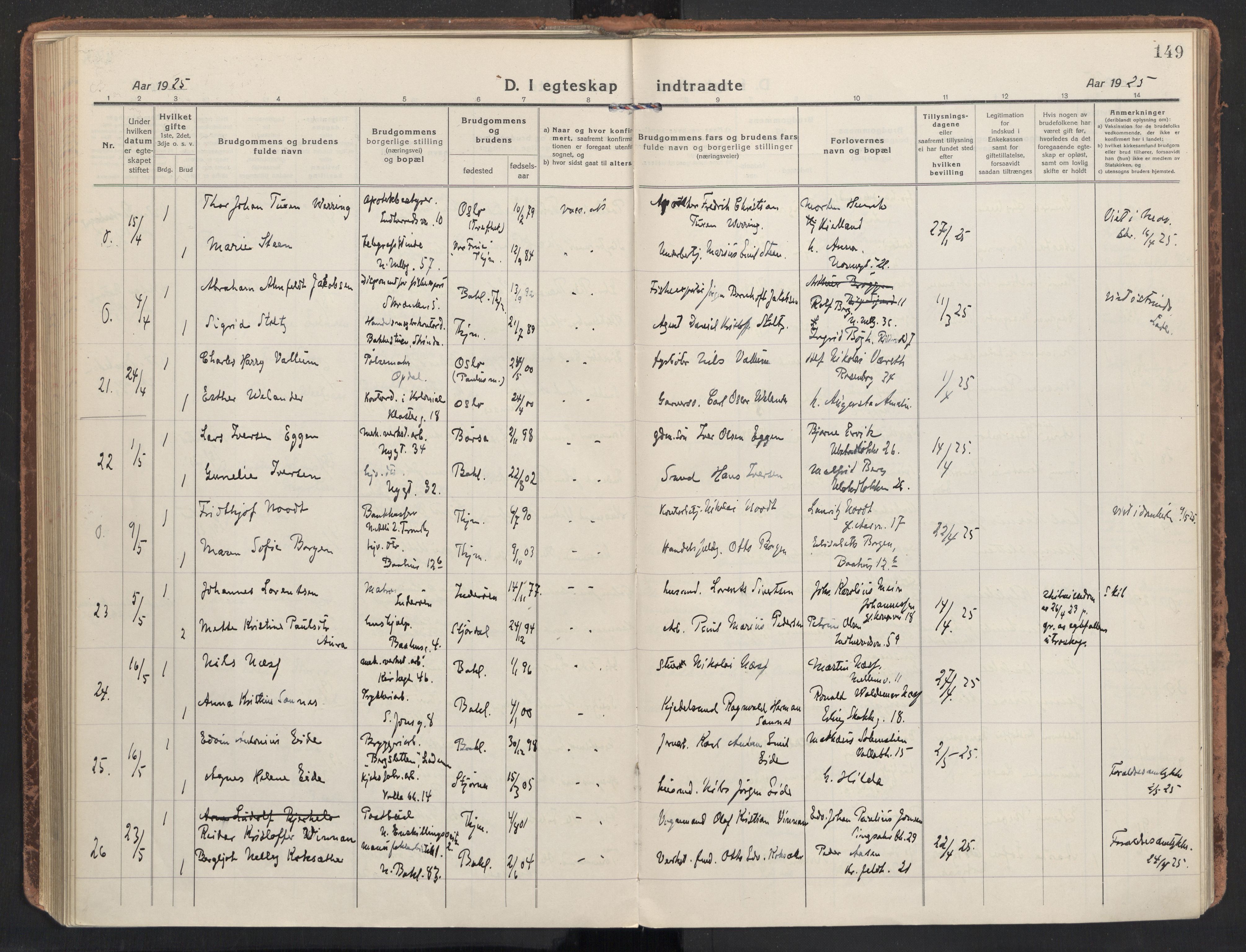 Ministerialprotokoller, klokkerbøker og fødselsregistre - Sør-Trøndelag, AV/SAT-A-1456/604/L0206: Parish register (official) no. 604A26, 1917-1931, p. 149