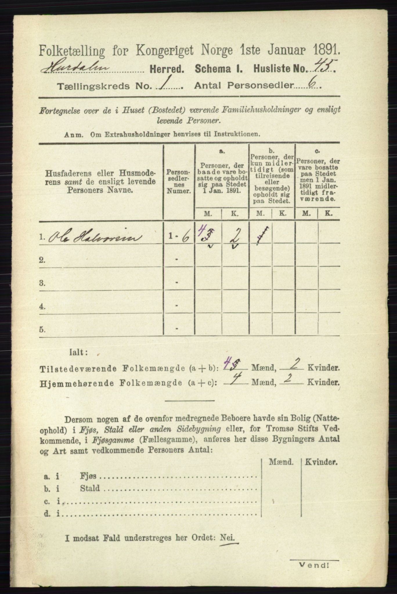 RA, 1891 census for 0239 Hurdal, 1891, p. 63