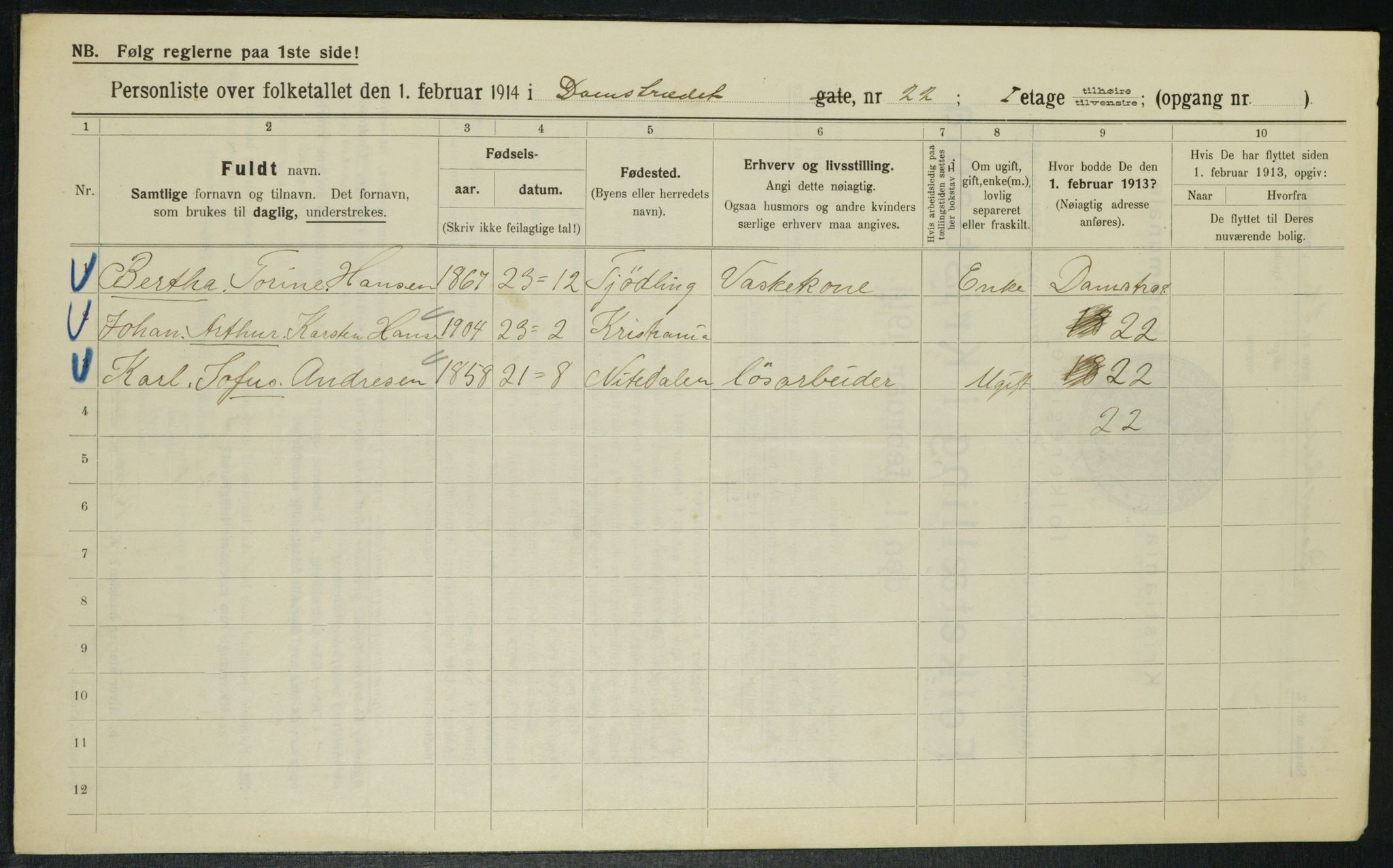 OBA, Municipal Census 1914 for Kristiania, 1914, p. 14701