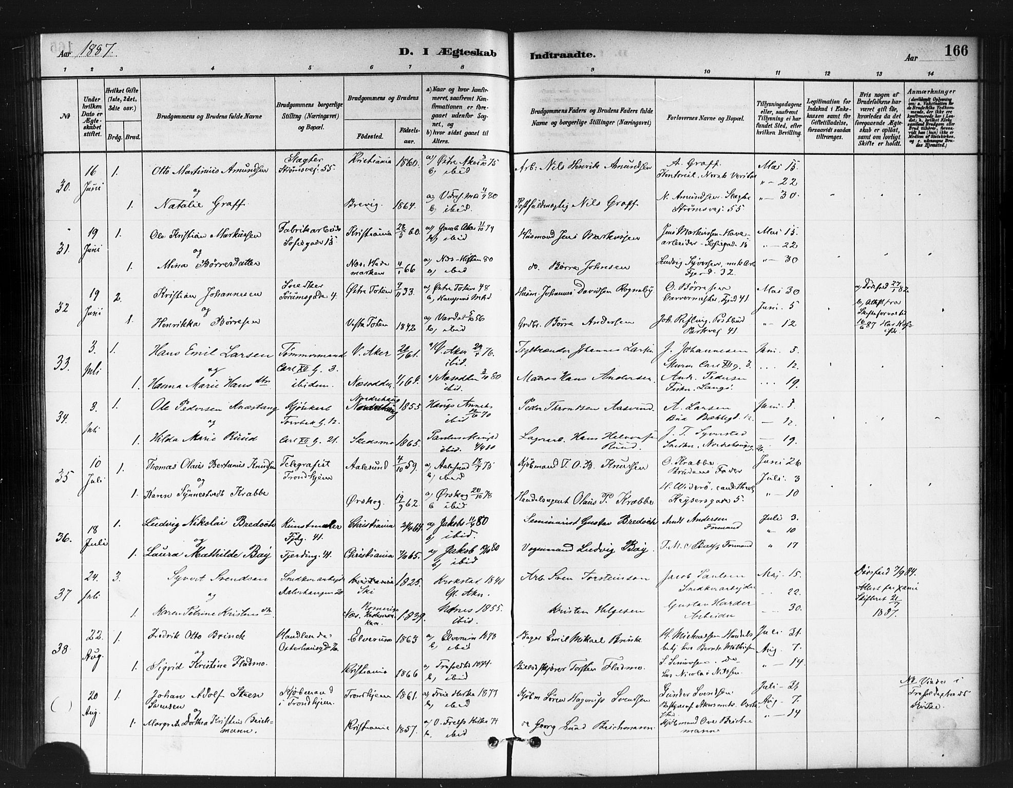 Jakob prestekontor Kirkebøker, AV/SAO-A-10850/F/Fa/L0004: Parish register (official) no. 4, 1880-1894, p. 166