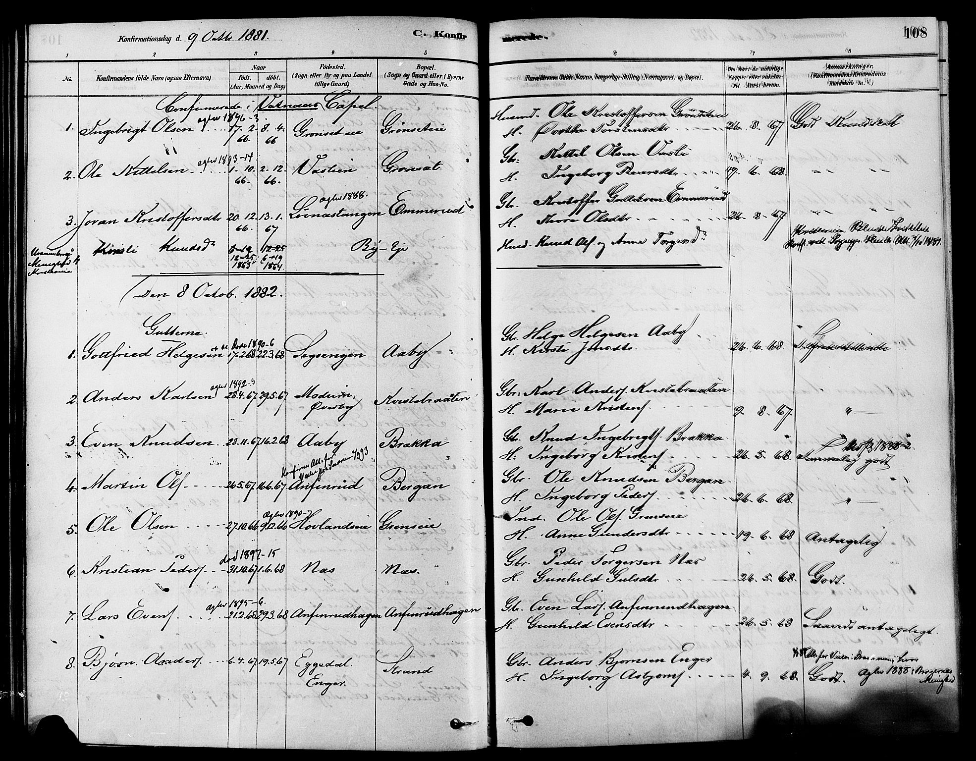 Sigdal kirkebøker, SAKO/A-245/F/Fa/L0011: Parish register (official) no. I 11, 1879-1887, p. 108