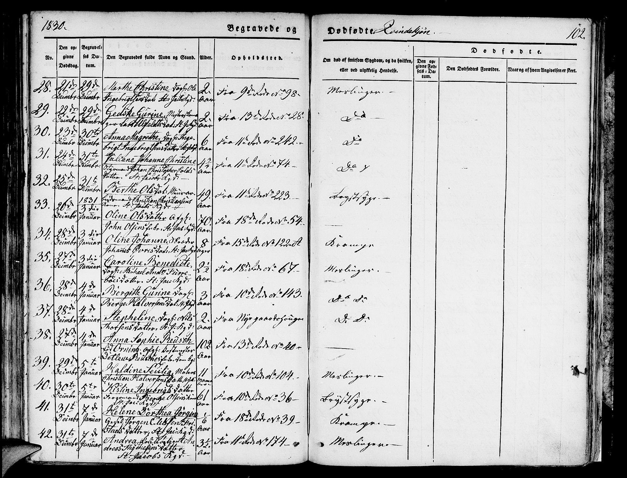 Domkirken sokneprestembete, AV/SAB-A-74801/H/Hab/L0006: Parish register (copy) no. A 6, 1827-1834, p. 102