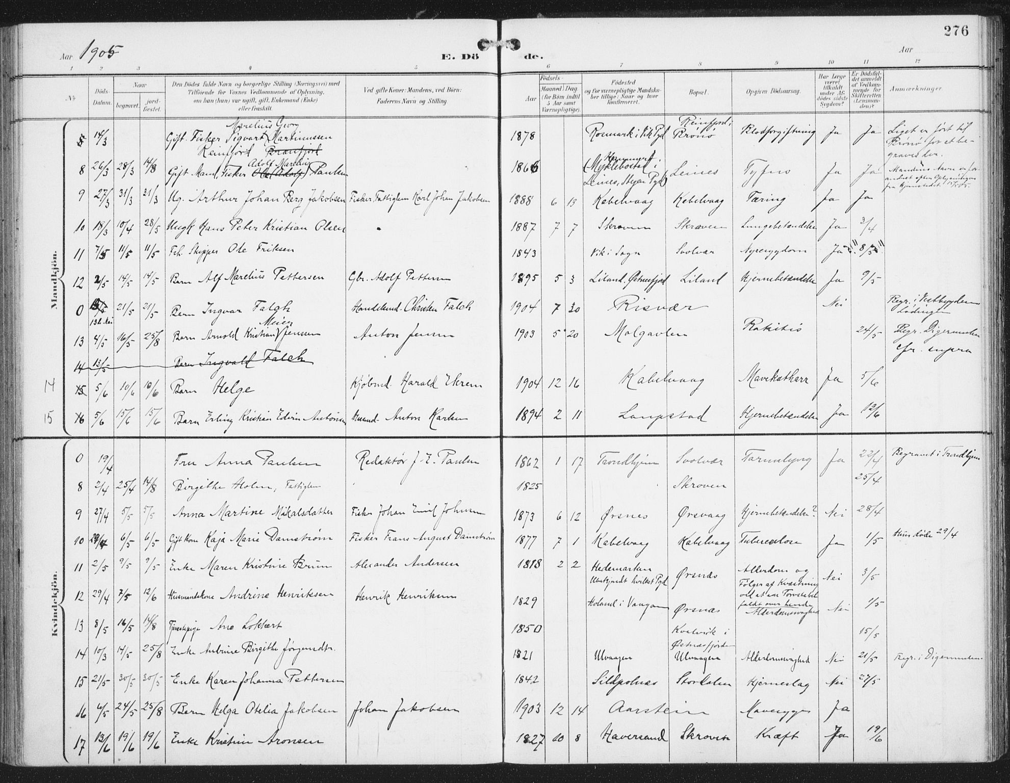 Ministerialprotokoller, klokkerbøker og fødselsregistre - Nordland, AV/SAT-A-1459/874/L1062: Parish register (official) no. 874A06, 1899-1907, p. 276