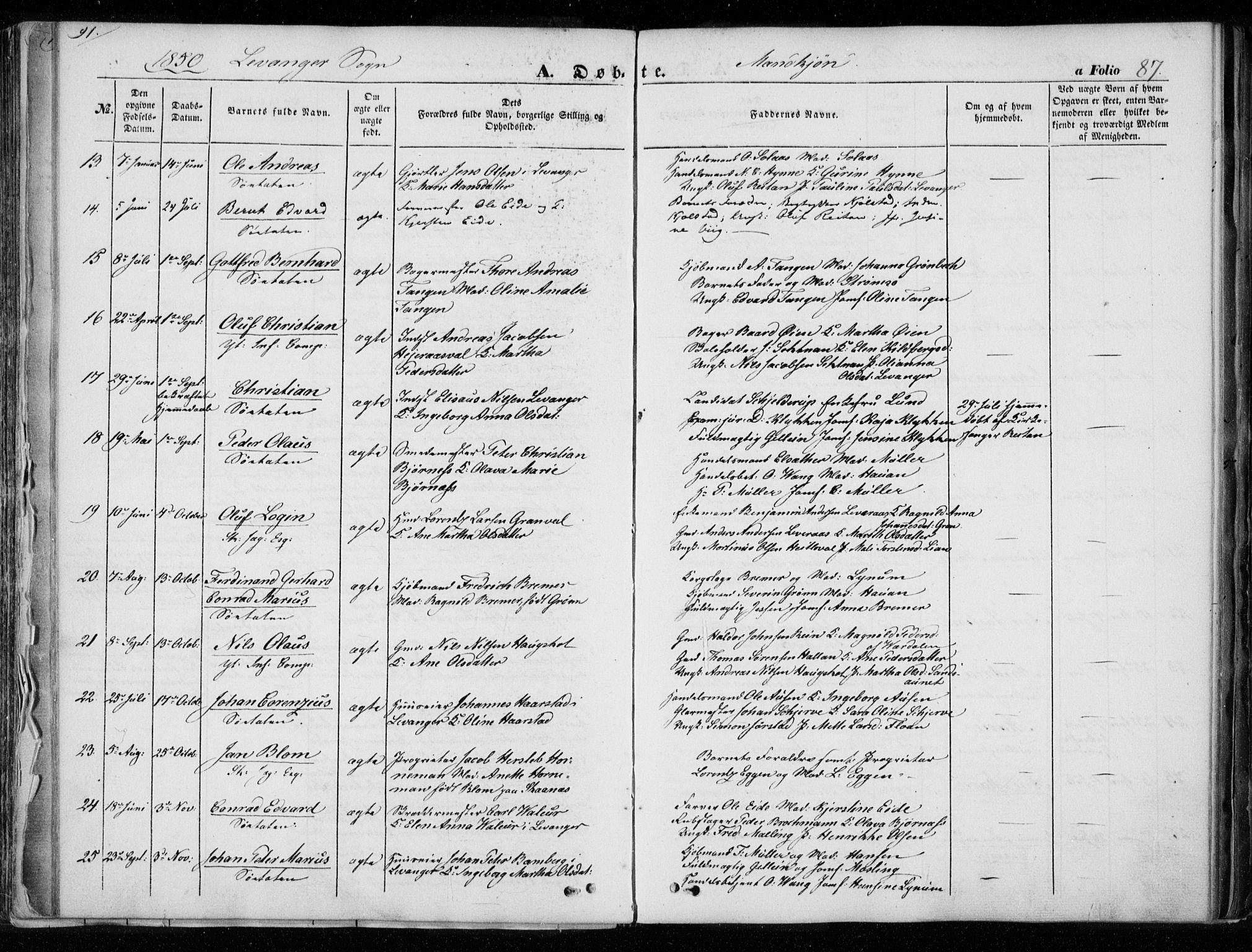 Ministerialprotokoller, klokkerbøker og fødselsregistre - Nord-Trøndelag, AV/SAT-A-1458/720/L0183: Parish register (official) no. 720A01, 1836-1855, p. 87