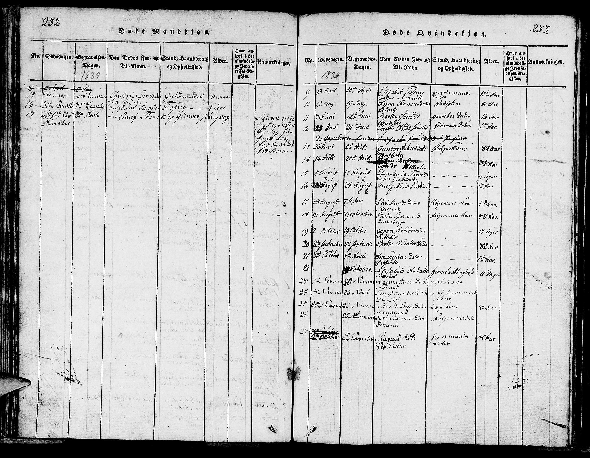 Strand sokneprestkontor, SAST/A-101828/H/Ha/Hab/L0002: Parish register (copy) no. B 2, 1816-1854, p. 232-233
