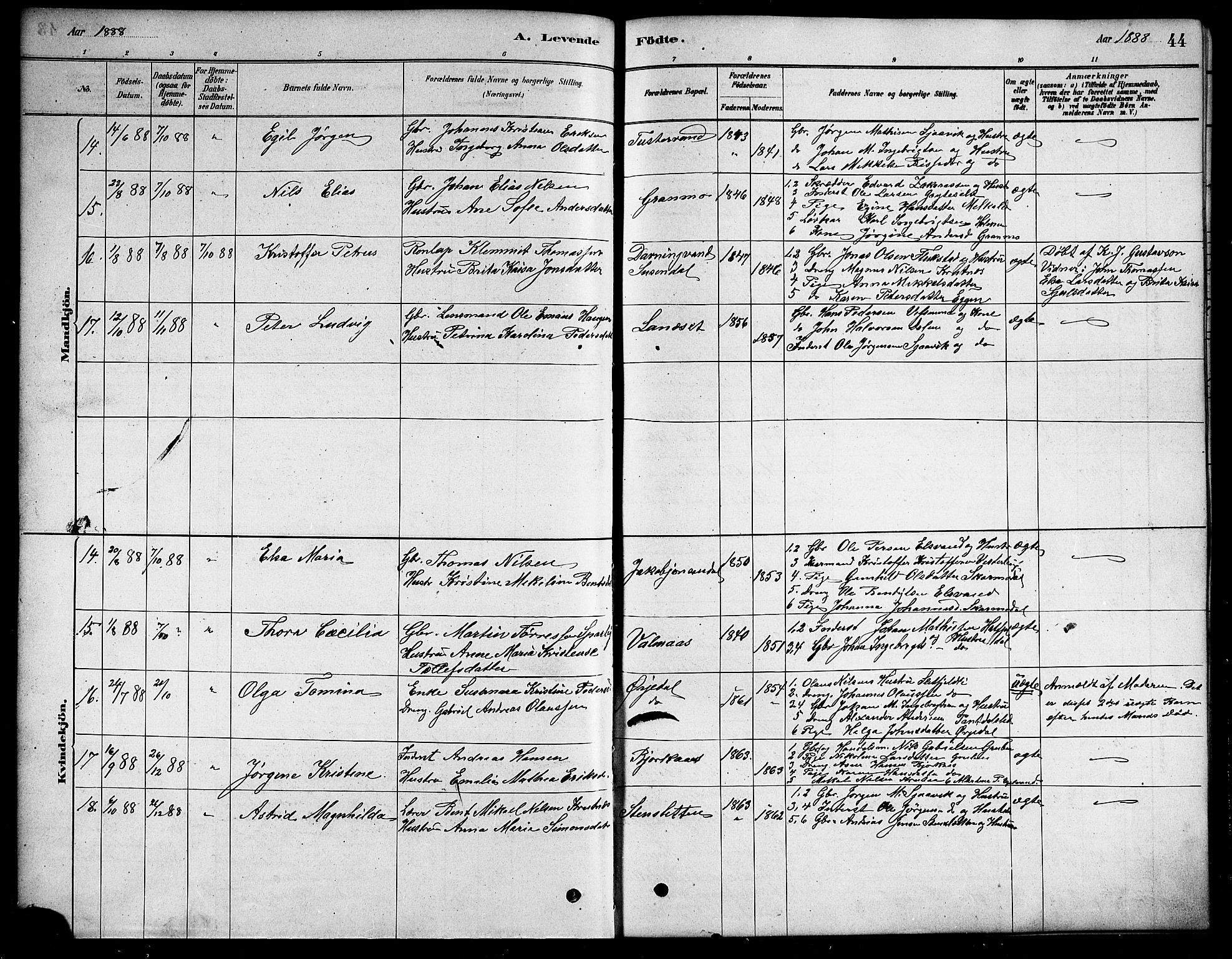 Ministerialprotokoller, klokkerbøker og fødselsregistre - Nordland, AV/SAT-A-1459/823/L0330: Parish register (copy) no. 823C02, 1879-1916, p. 44