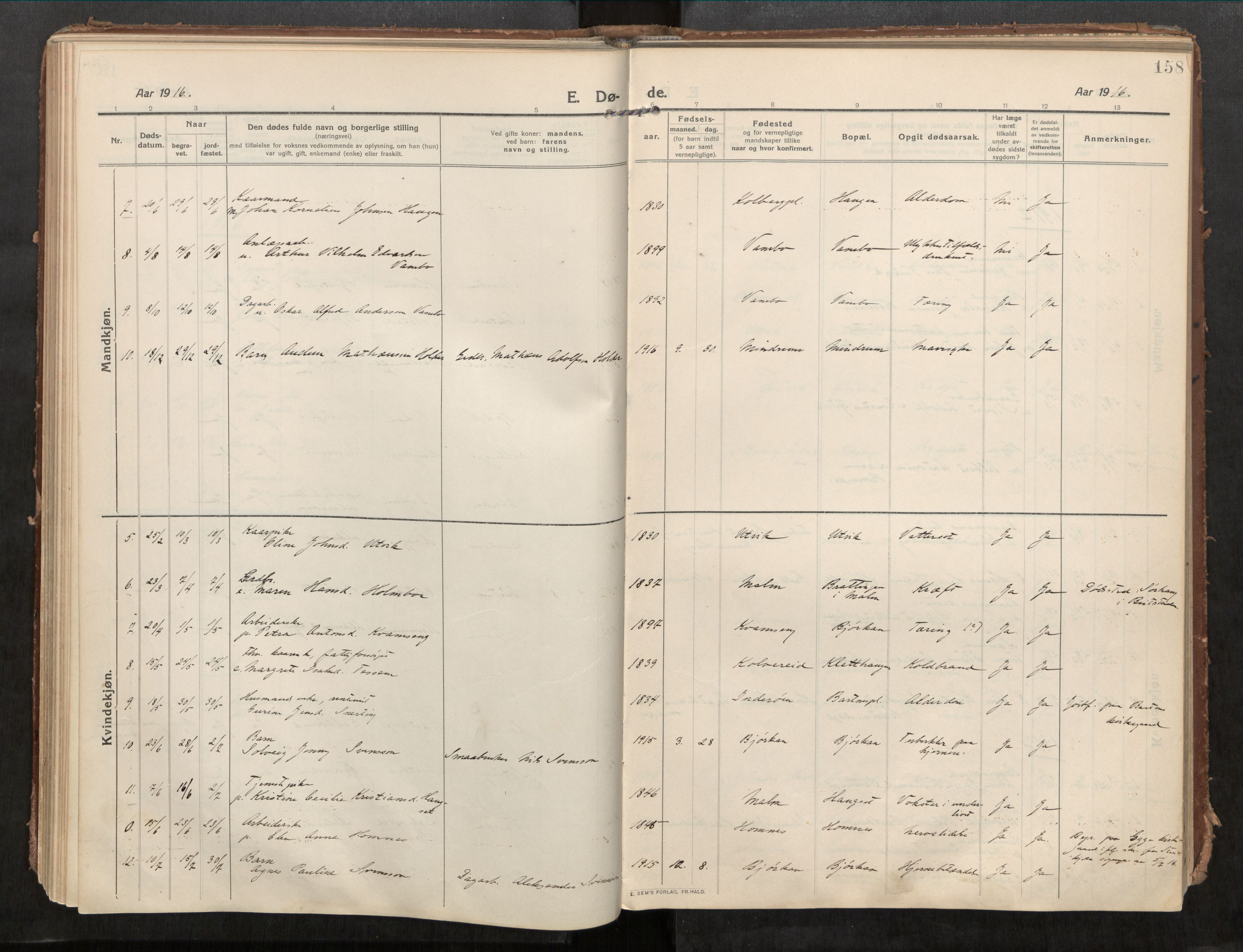 Beitstad sokneprestkontor, SAT/A-1162/I/I1/I1a/L0001: Parish register (official) no. 1, 1912-1927, p. 158