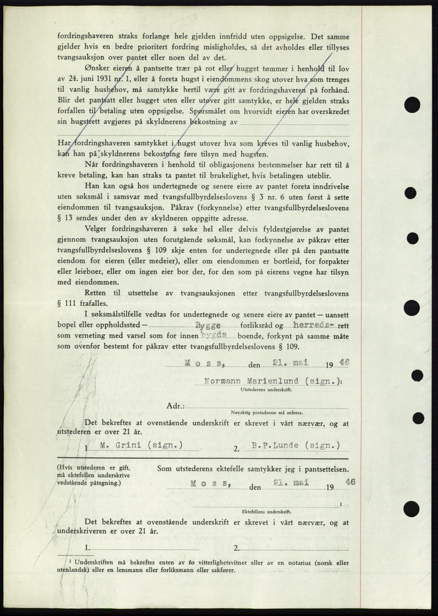 Moss sorenskriveri, SAO/A-10168: Mortgage book no. B15, 1946-1946, Diary no: : 1259/1946