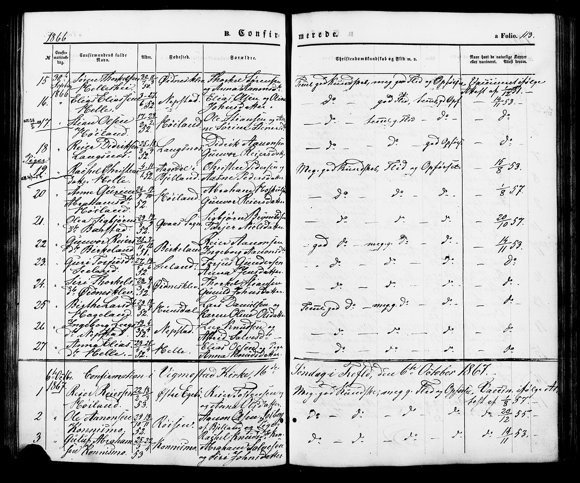 Nord-Audnedal sokneprestkontor, AV/SAK-1111-0032/F/Fa/Faa/L0002: Parish register (official) no. A 2, 1857-1882, p. 113