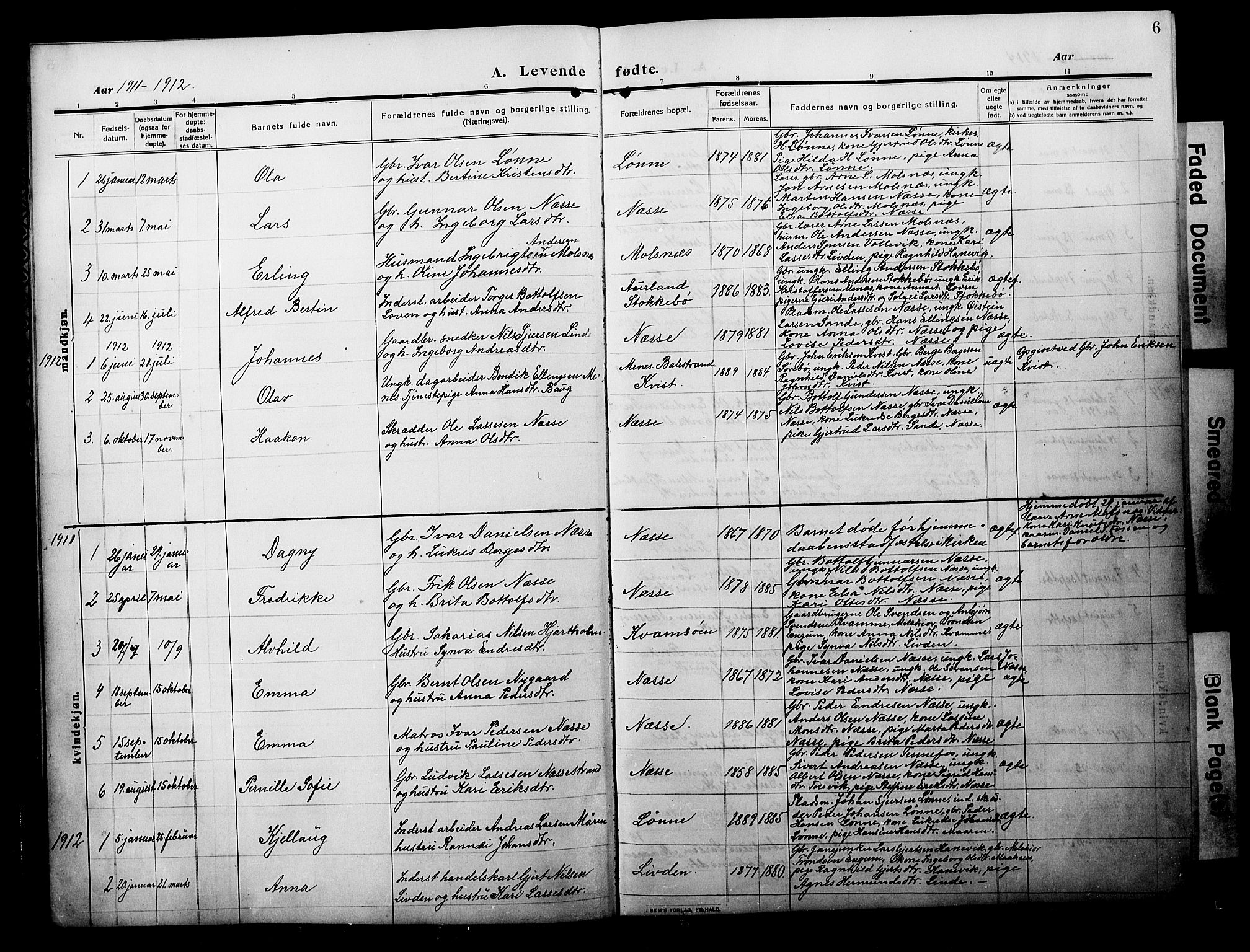 Balestrand sokneprestembete, AV/SAB-A-79601/H/Hab/Habc/L0004: Parish register (copy) no. C 4, 1909-1929, p. 6