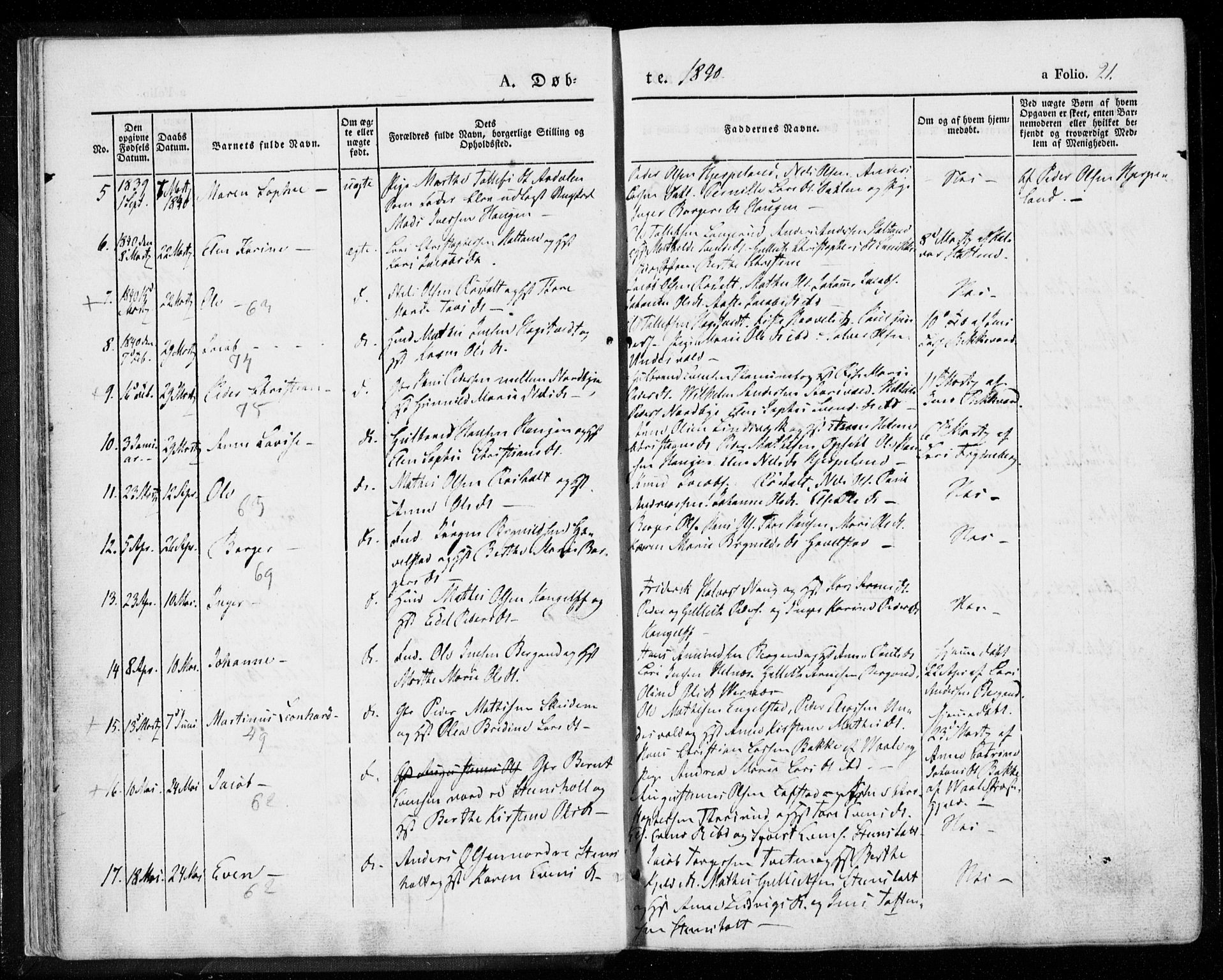 Lardal kirkebøker, AV/SAKO-A-350/F/Fa/L0006: Parish register (official) no. I 6, 1835-1860, p. 21