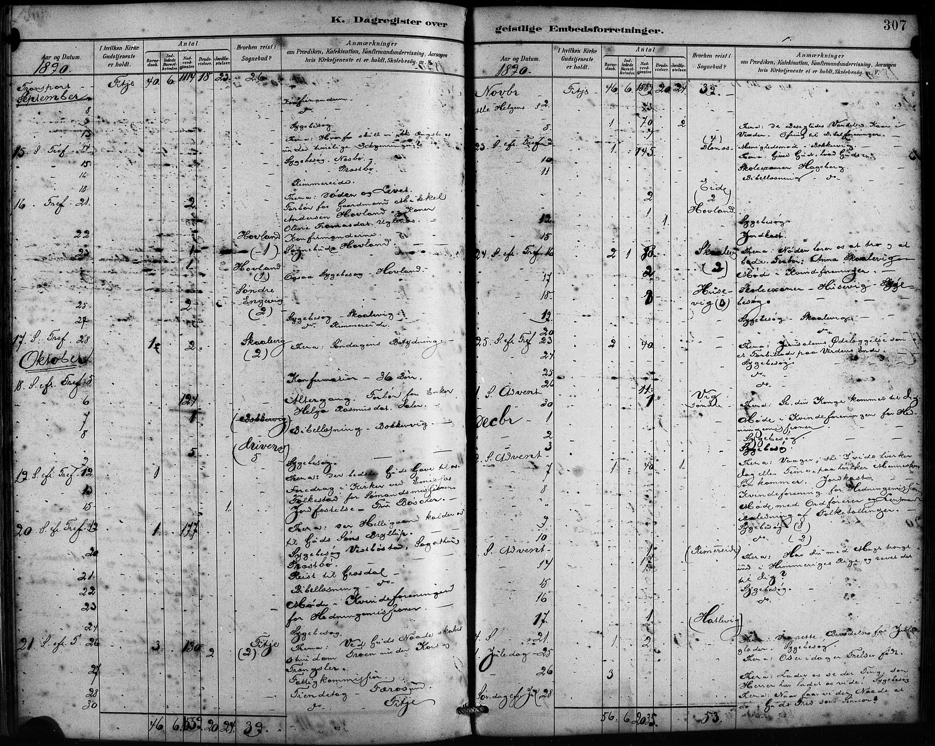 Fitjar sokneprestembete, AV/SAB-A-99926: Parish register (official) no. A 2, 1882-1899, p. 307