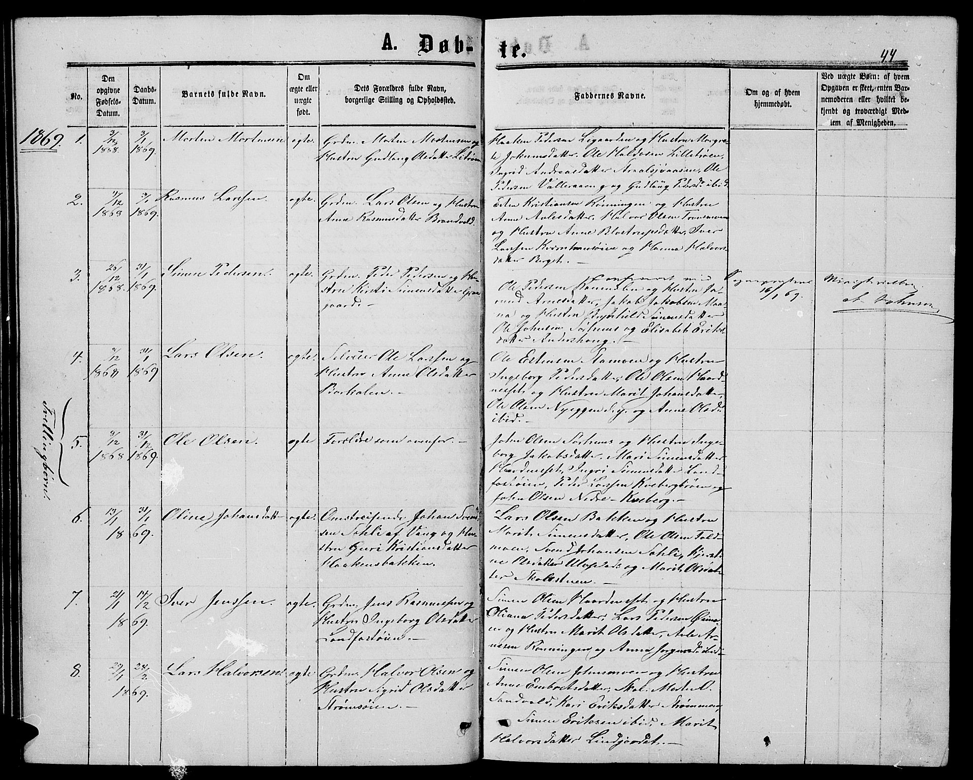 Alvdal prestekontor, SAH/PREST-060/H/Ha/Hab/L0002: Parish register (copy) no. 2, 1863-1878, p. 44