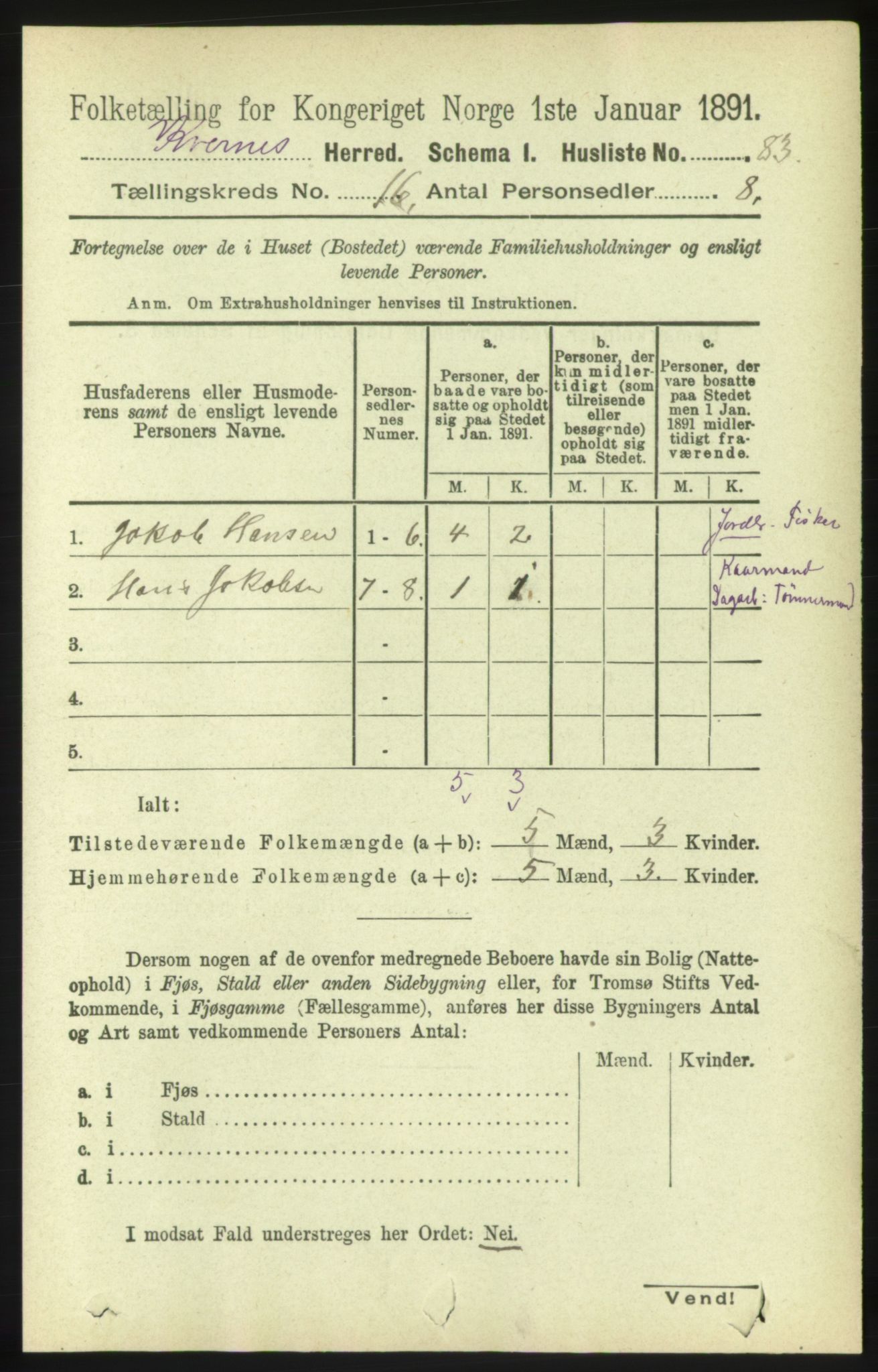 RA, 1891 census for 1553 Kvernes, 1891, p. 6438