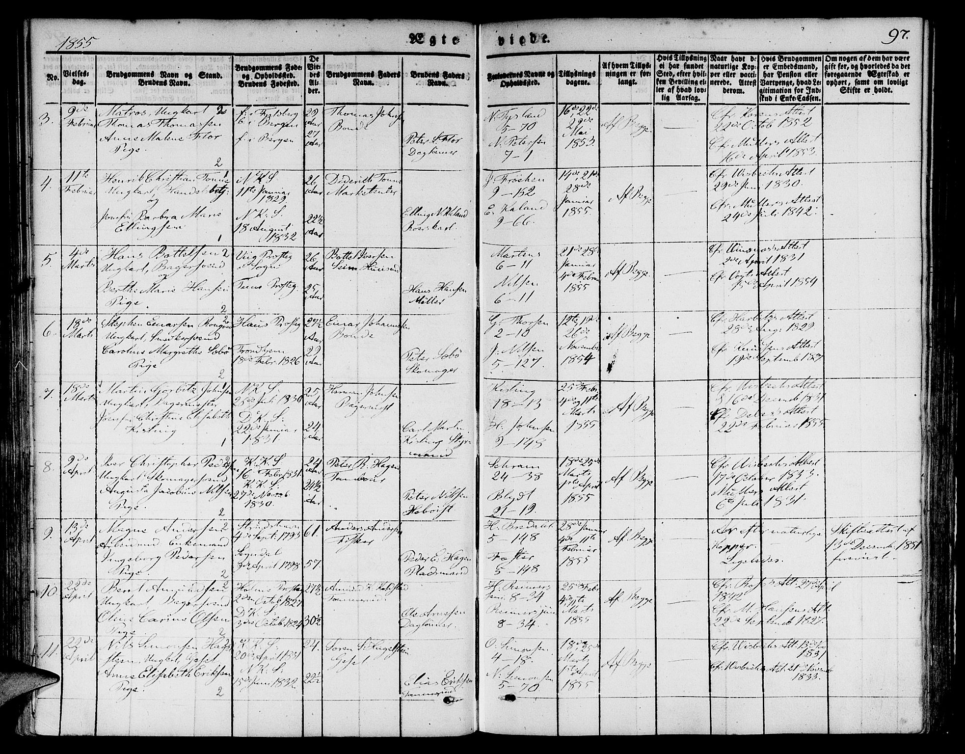 Nykirken Sokneprestembete, AV/SAB-A-77101/H/Hab: Parish register (copy) no. D 1, 1832-1867, p. 97