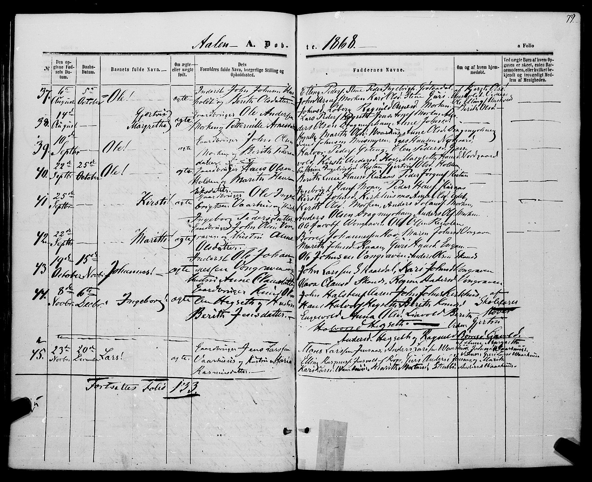 Ministerialprotokoller, klokkerbøker og fødselsregistre - Sør-Trøndelag, AV/SAT-A-1456/685/L0968: Parish register (official) no. 685A07 /3, 1860-1869, p. 79