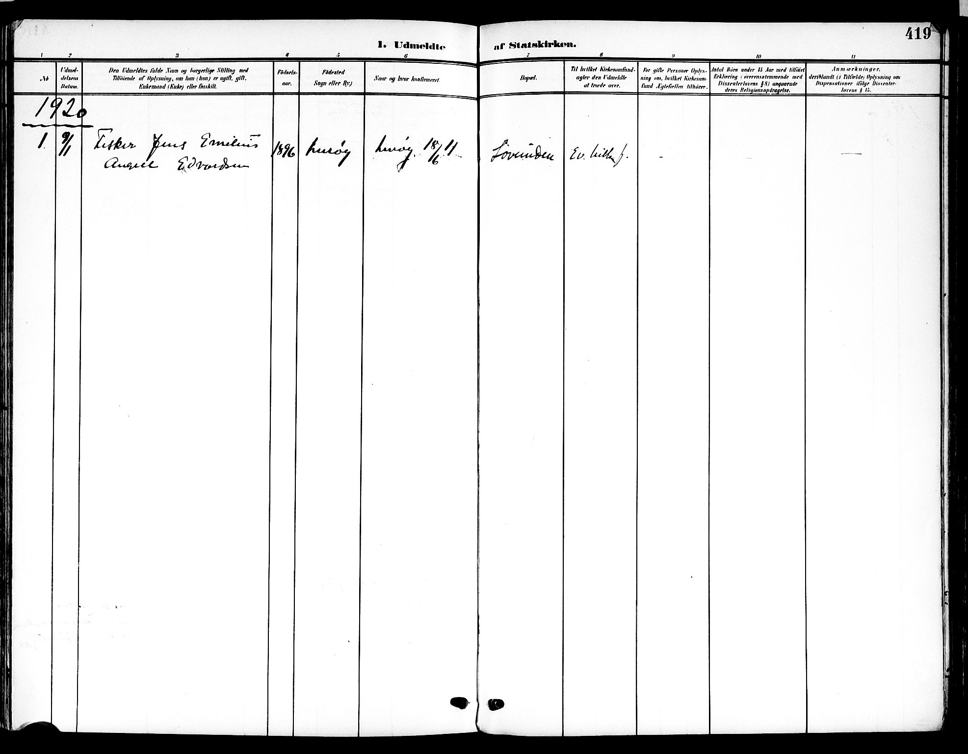 Ministerialprotokoller, klokkerbøker og fødselsregistre - Nordland, AV/SAT-A-1459/839/L0569: Parish register (official) no. 839A06, 1903-1922, p. 419