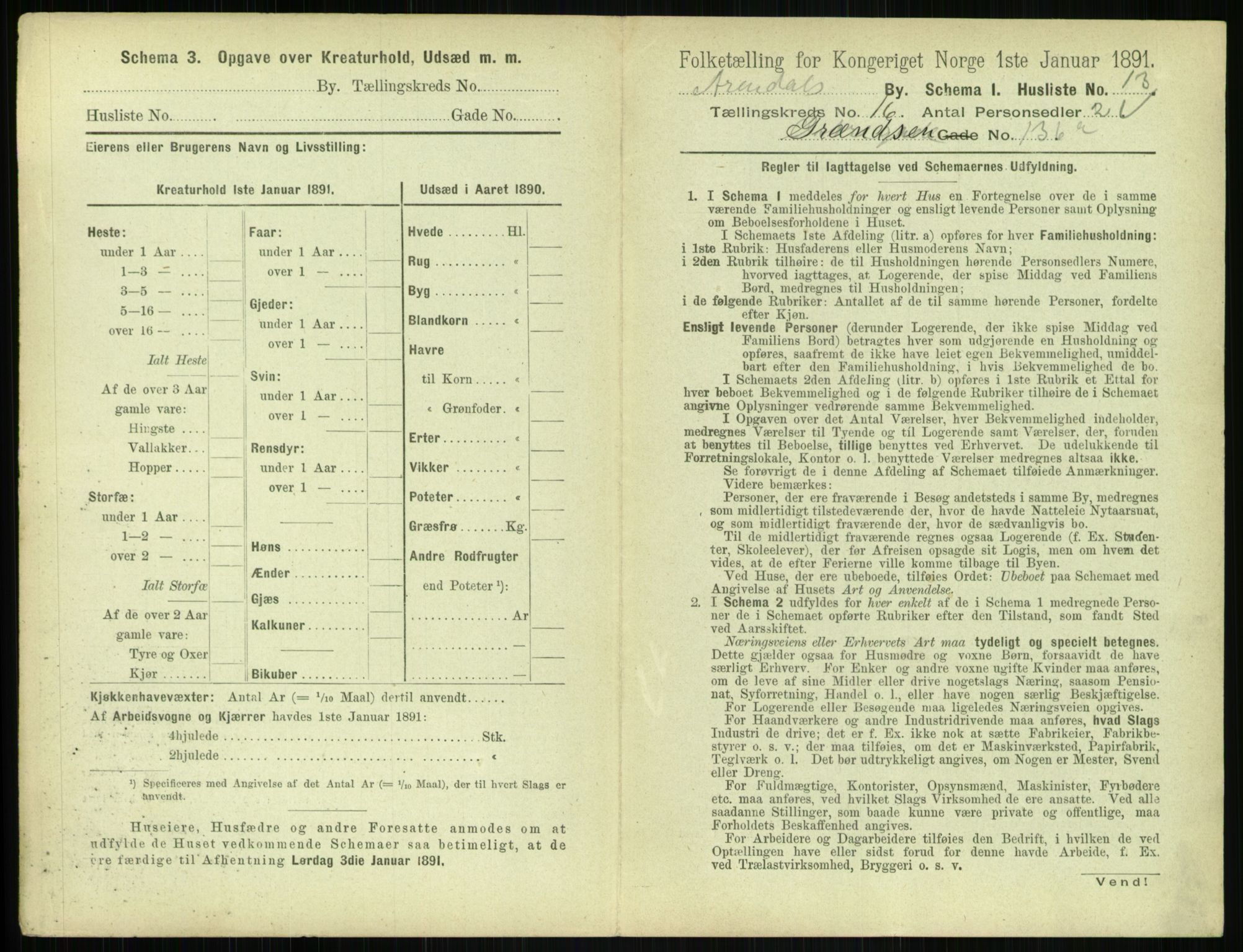 RA, 1891 census for 0903 Arendal, 1891, p. 890