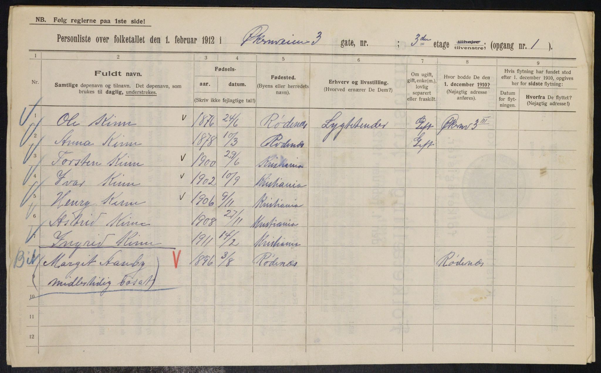 OBA, Municipal Census 1912 for Kristiania, 1912, p. 128687