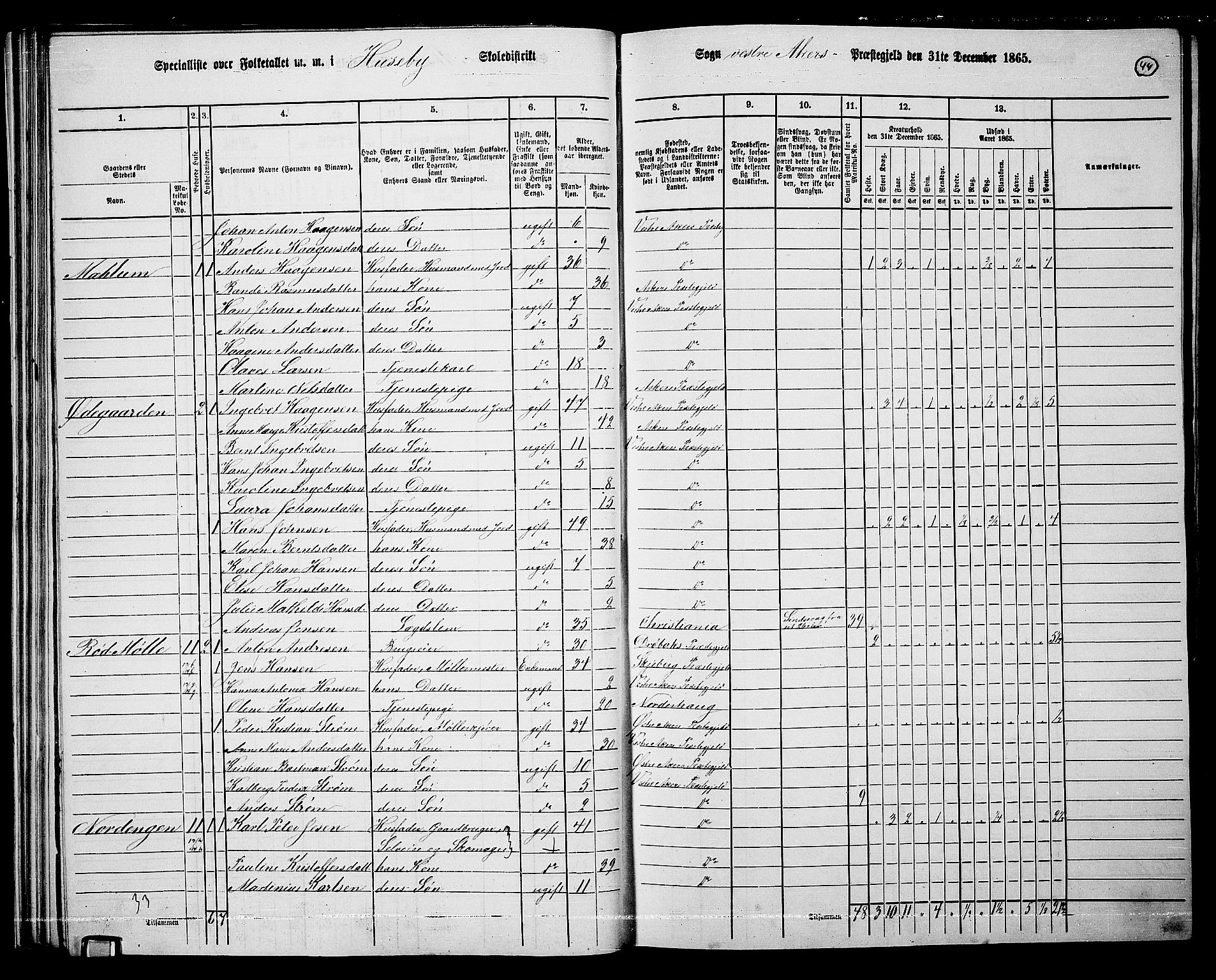 RA, 1865 census for Vestre Aker, 1865, p. 217