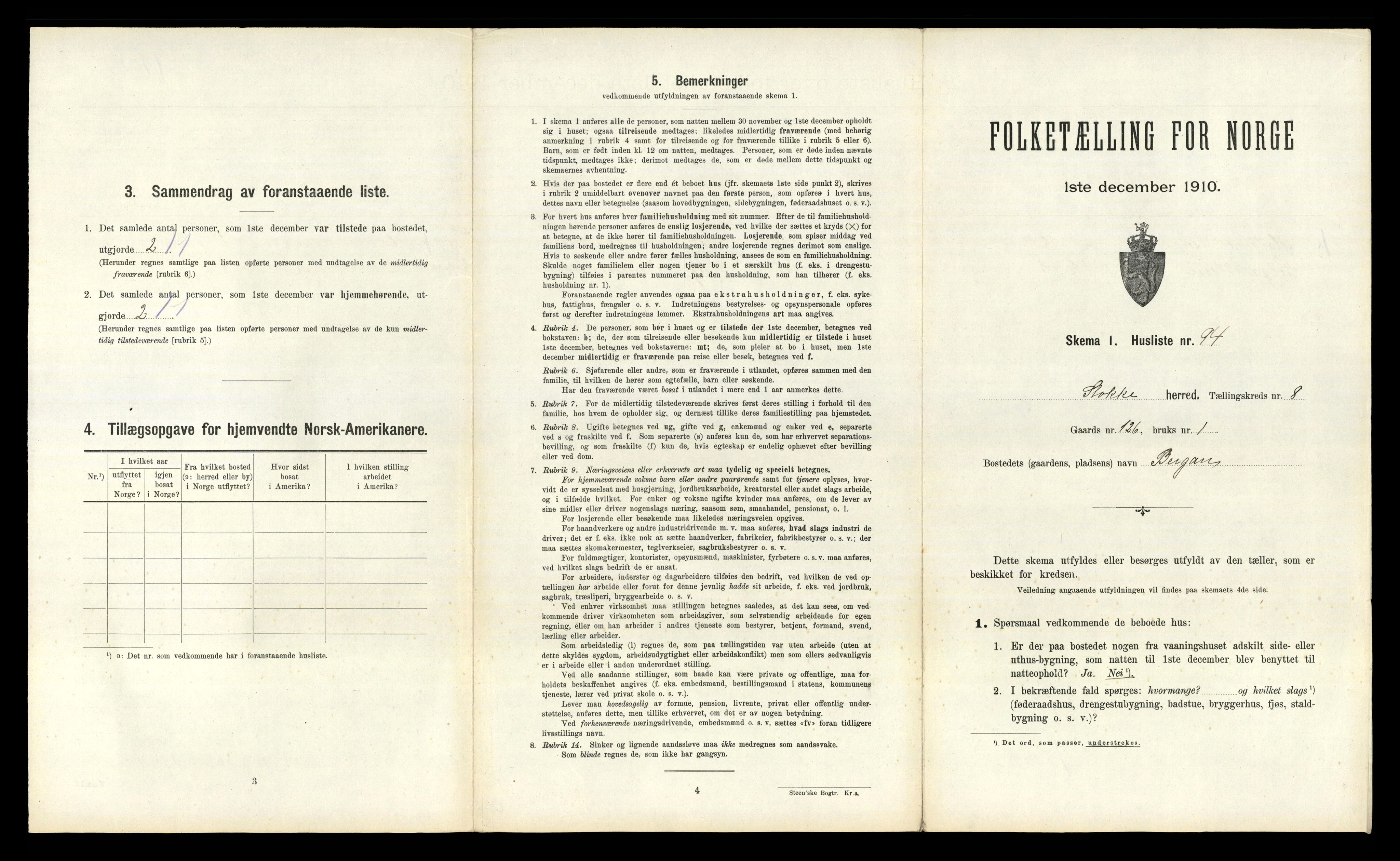 RA, 1910 census for Stokke, 1910, p. 1522