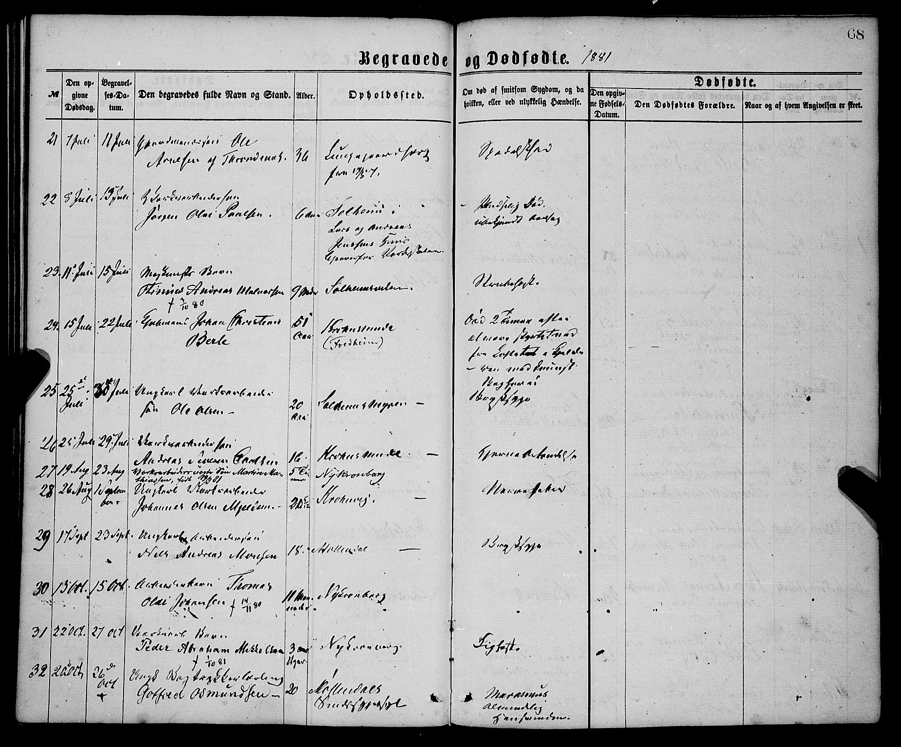 St. Jørgens hospital og Årstad sokneprestembete, AV/SAB-A-99934: Parish register (official) no. A 11, 1864-1886, p. 68