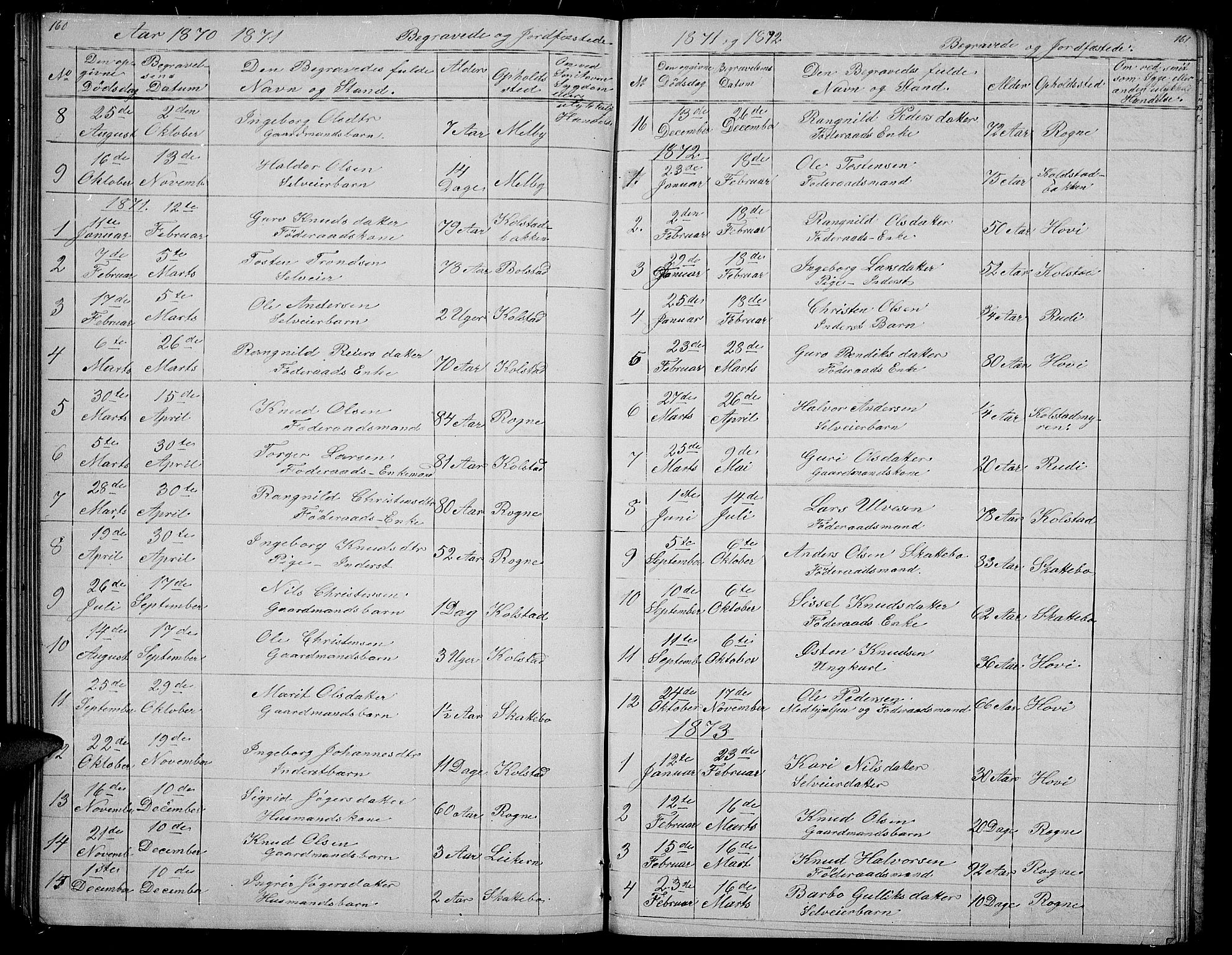 Øystre Slidre prestekontor, AV/SAH-PREST-138/H/Ha/Hab/L0003: Parish register (copy) no. 3, 1866-1886, p. 160-161