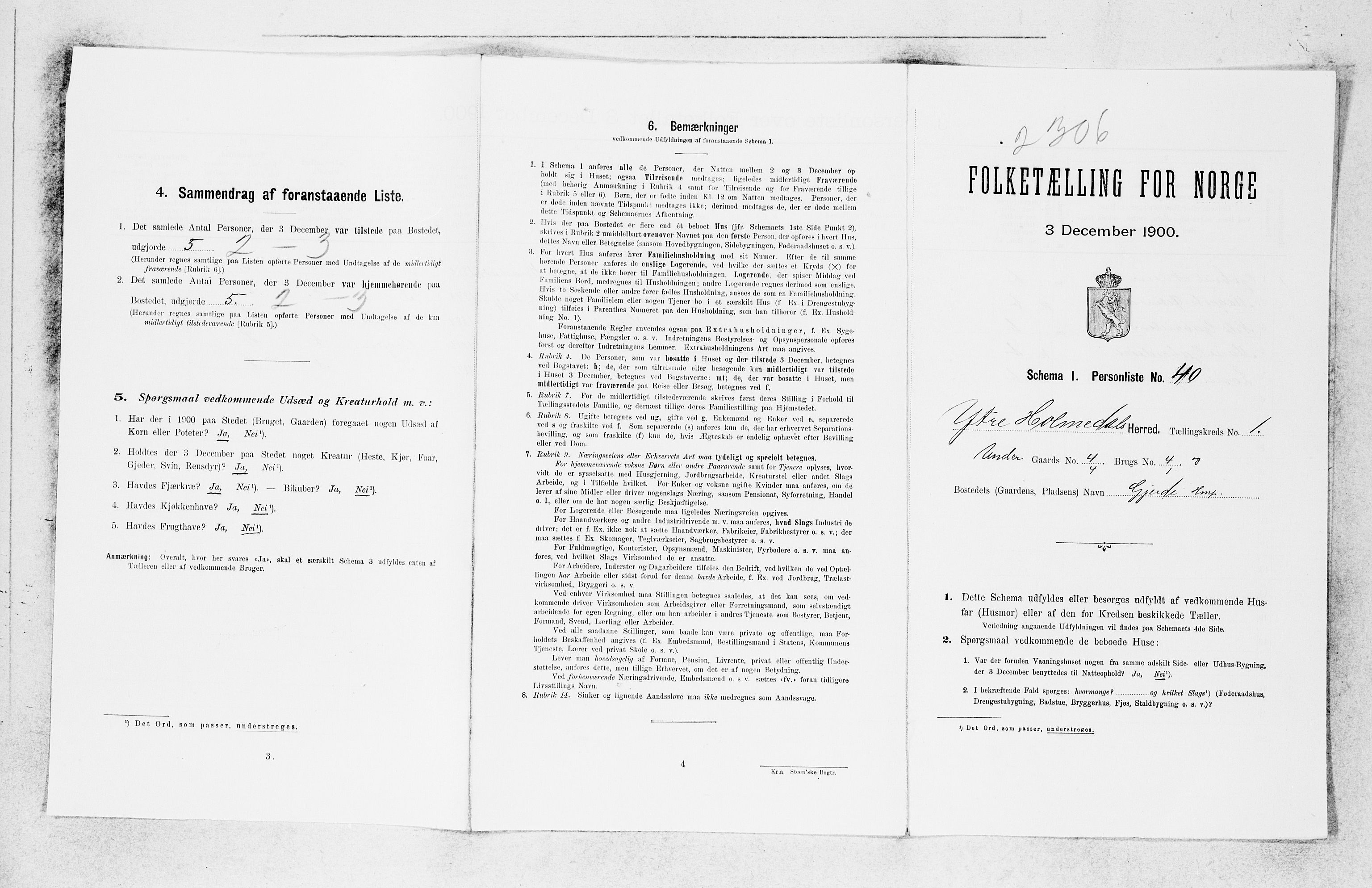SAB, 1900 census for Ytre Holmedal, 1900, p. 179