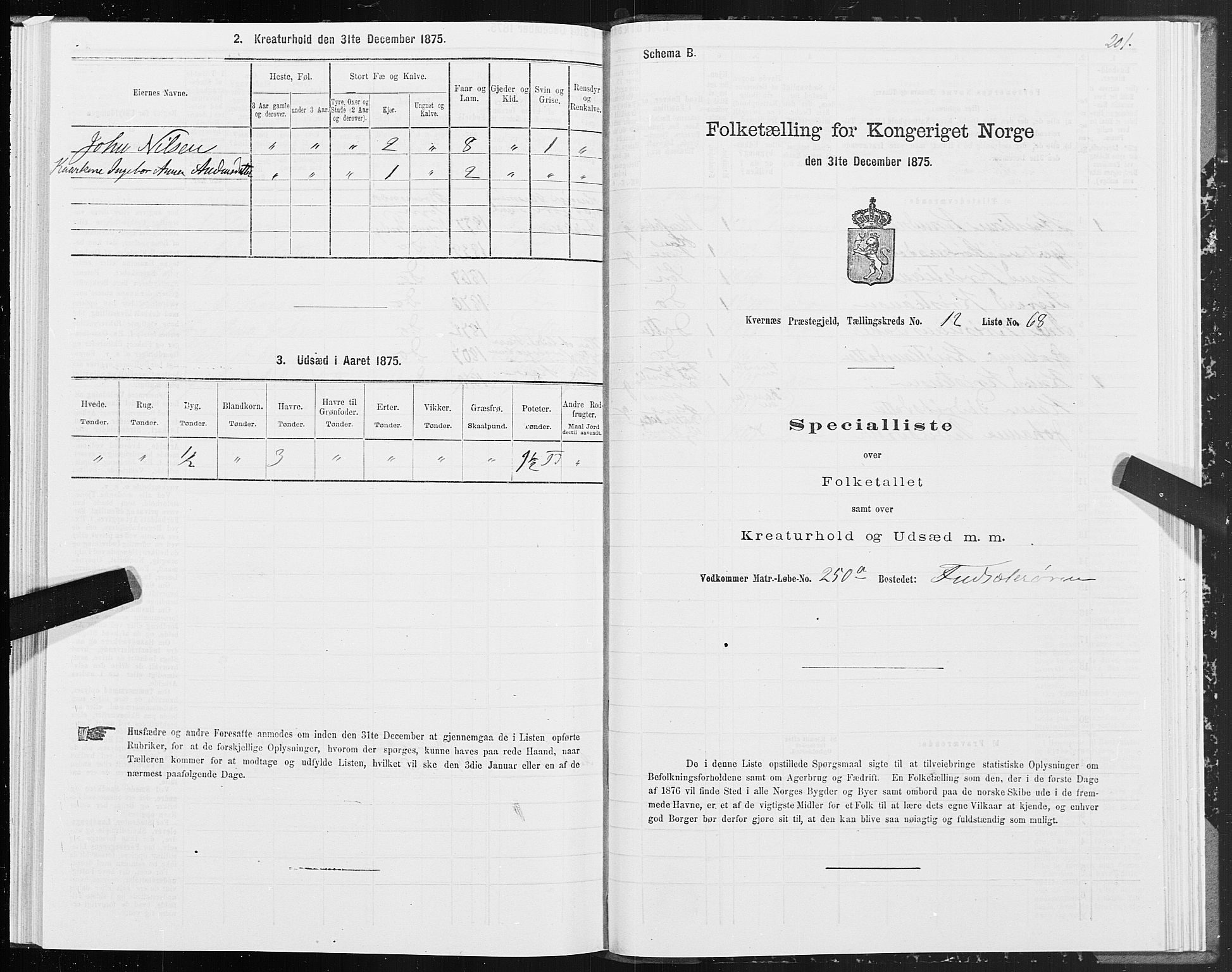 SAT, 1875 census for 1553P Kvernes, 1875, p. 6201