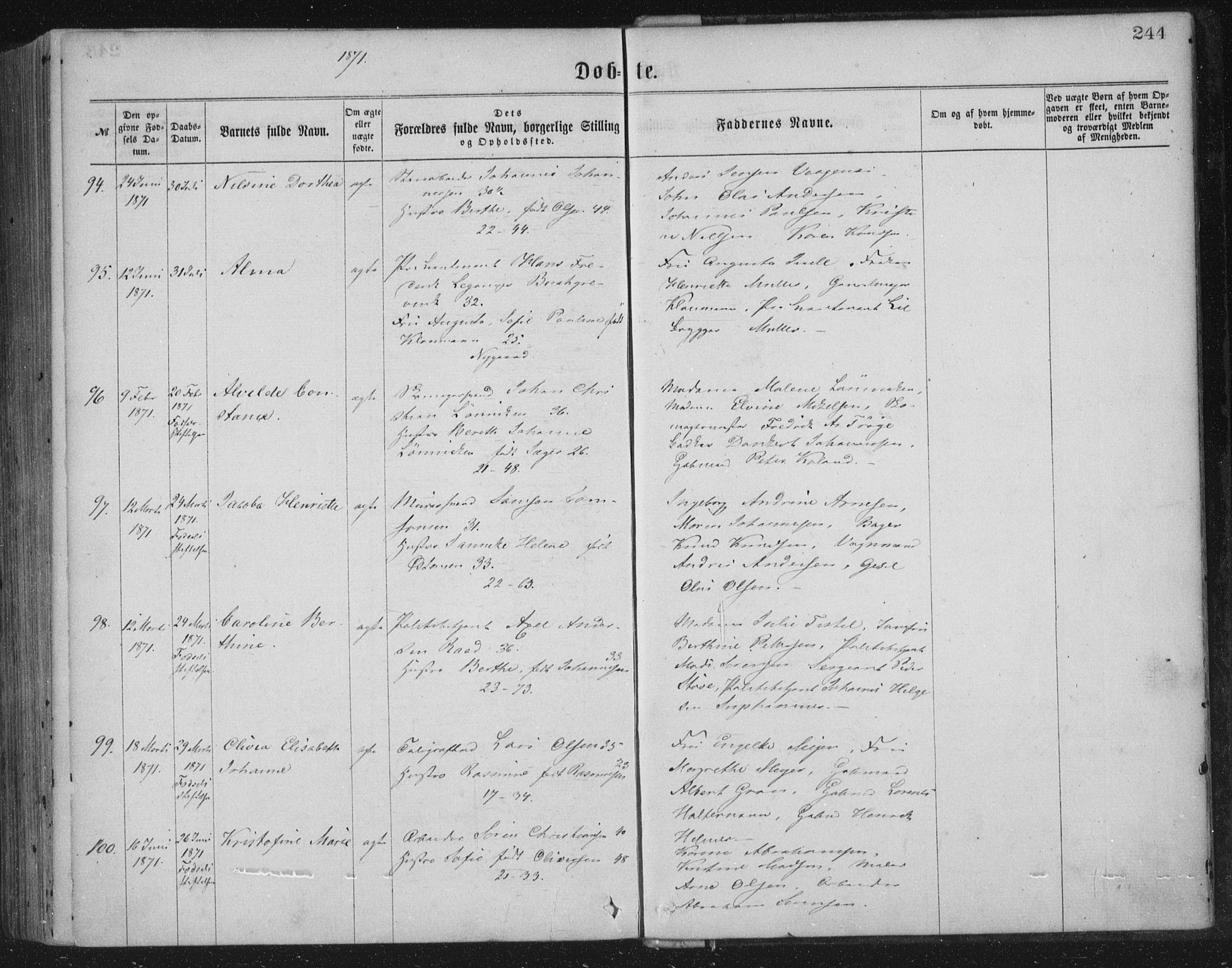 Korskirken sokneprestembete, AV/SAB-A-76101/H/Haa/L0019: Parish register (official) no. B 5, 1866-1871, p. 244
