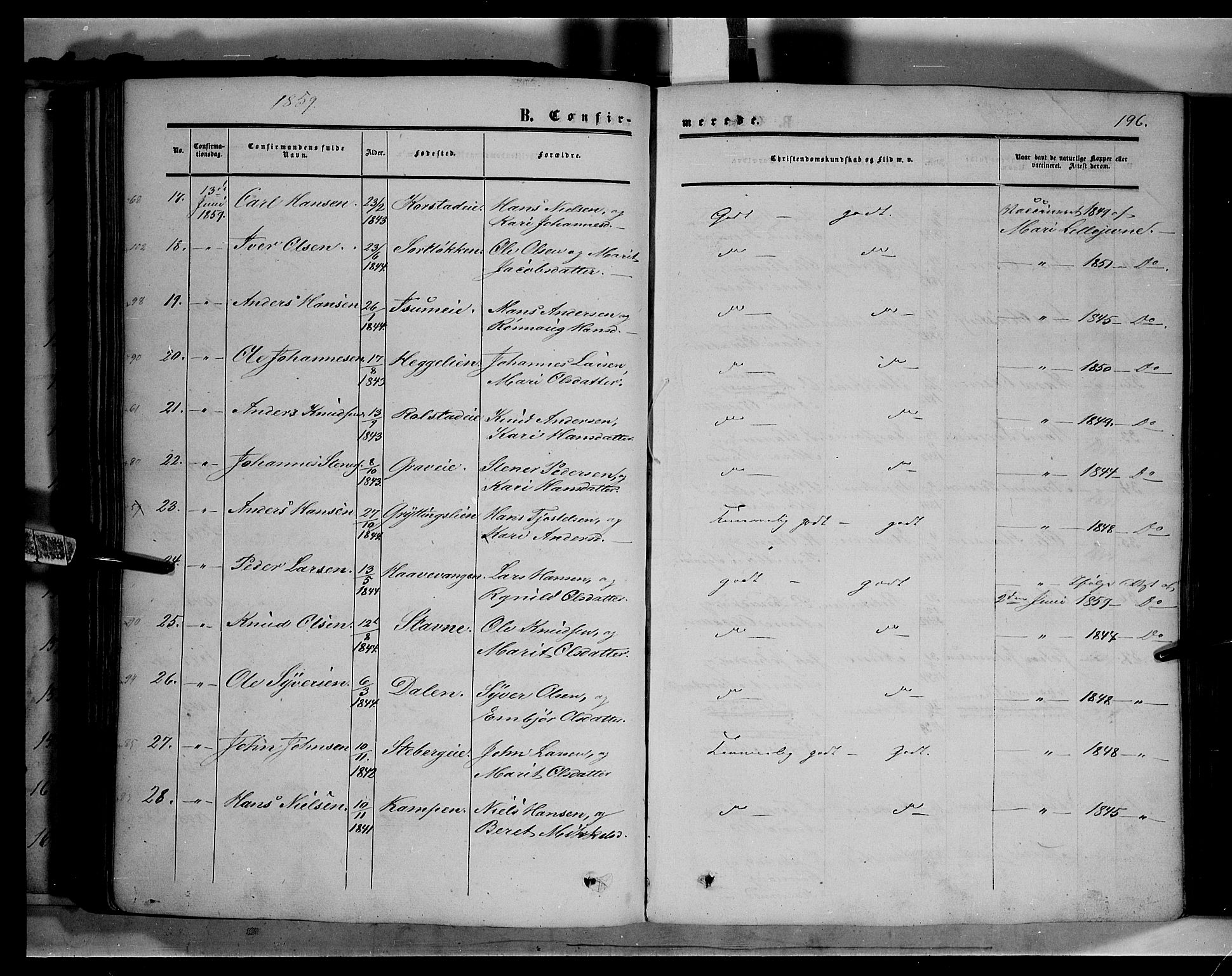 Sør-Fron prestekontor, AV/SAH-PREST-010/H/Ha/Haa/L0001: Parish register (official) no. 1, 1849-1863, p. 196