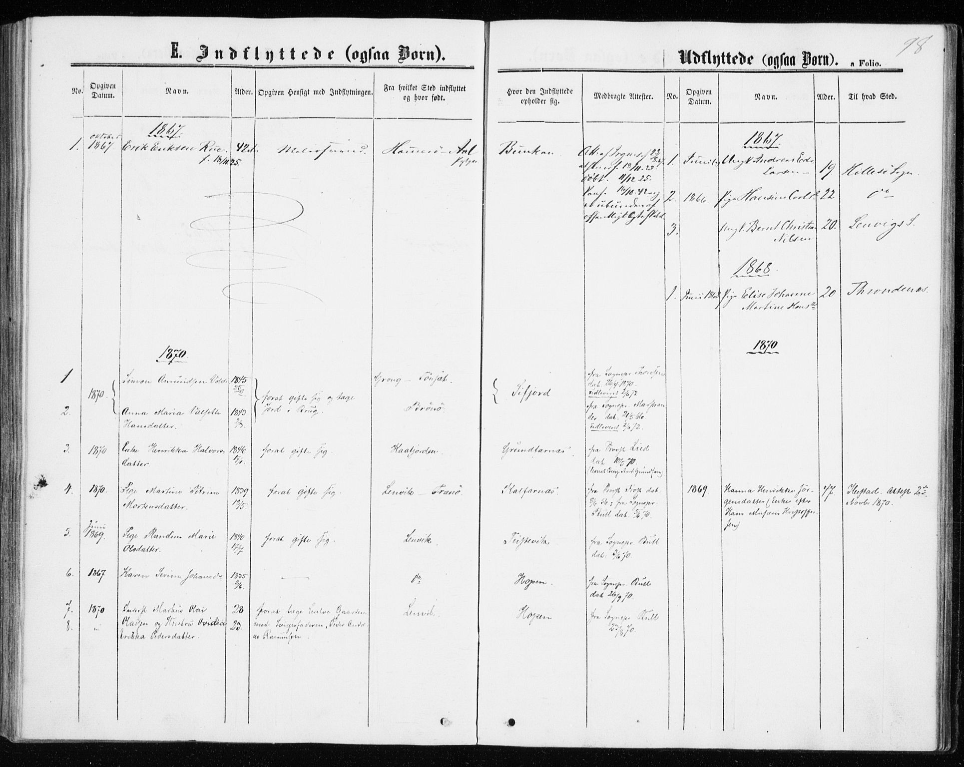 Berg sokneprestkontor, SATØ/S-1318/G/Ga/Gaa/L0002kirke: Parish register (official) no. 2, 1860-1872, p. 98