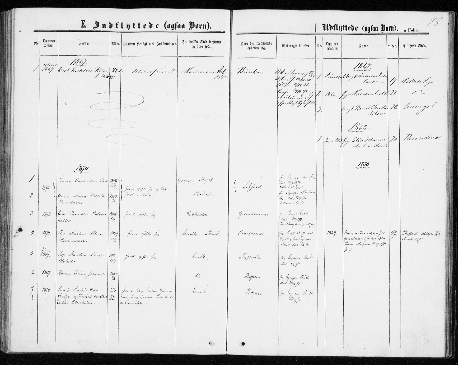 Berg sokneprestkontor, AV/SATØ-S-1318/G/Ga/Gaa/L0002kirke: Parish register (official) no. 2, 1860-1872, p. 98