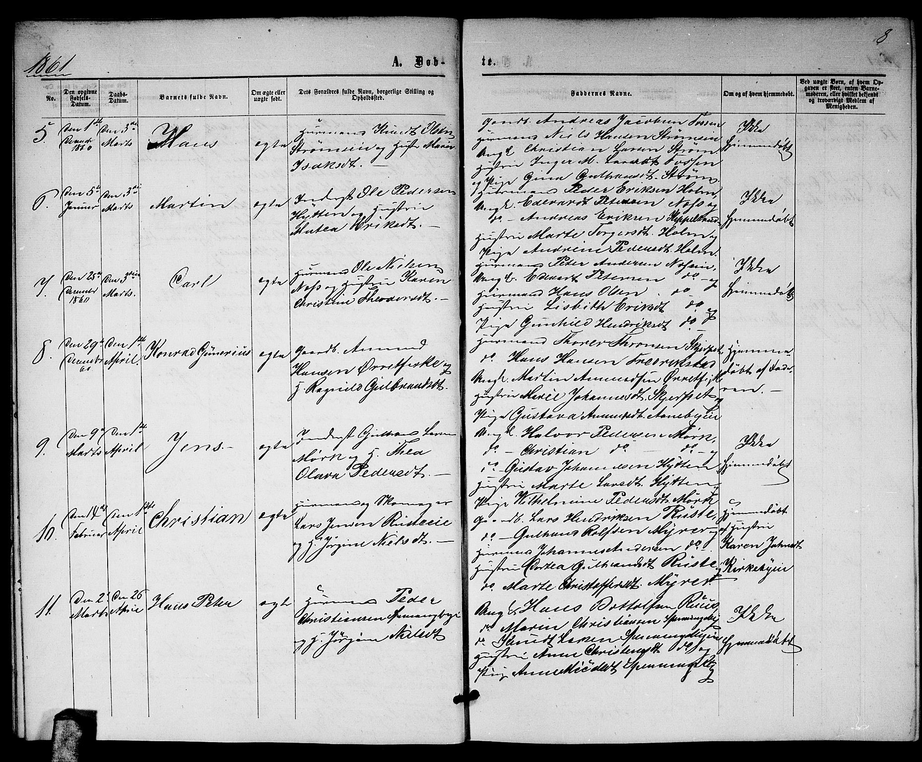 Nittedal prestekontor Kirkebøker, AV/SAO-A-10365a/G/Gb/L0001: Parish register (copy) no. II 1, 1859-1878, p. 8