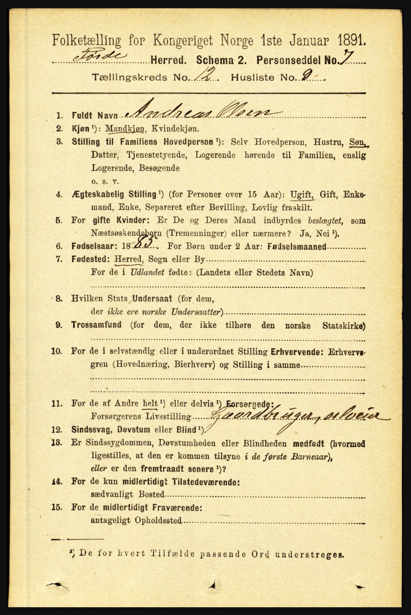 RA, 1891 census for 1432 Førde, 1891, p. 4338