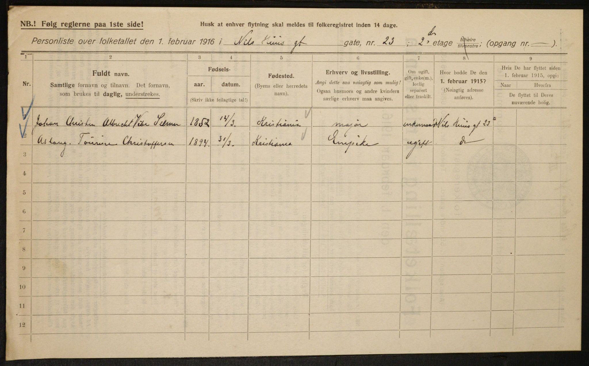 OBA, Municipal Census 1916 for Kristiania, 1916, p. 72905