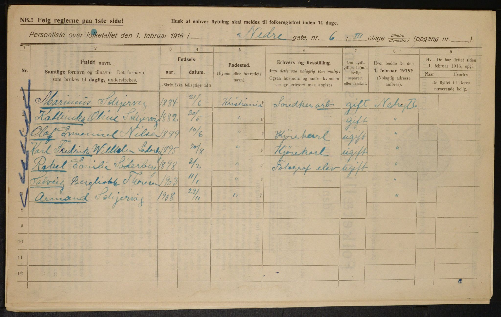 OBA, Municipal Census 1916 for Kristiania, 1916, p. 70885