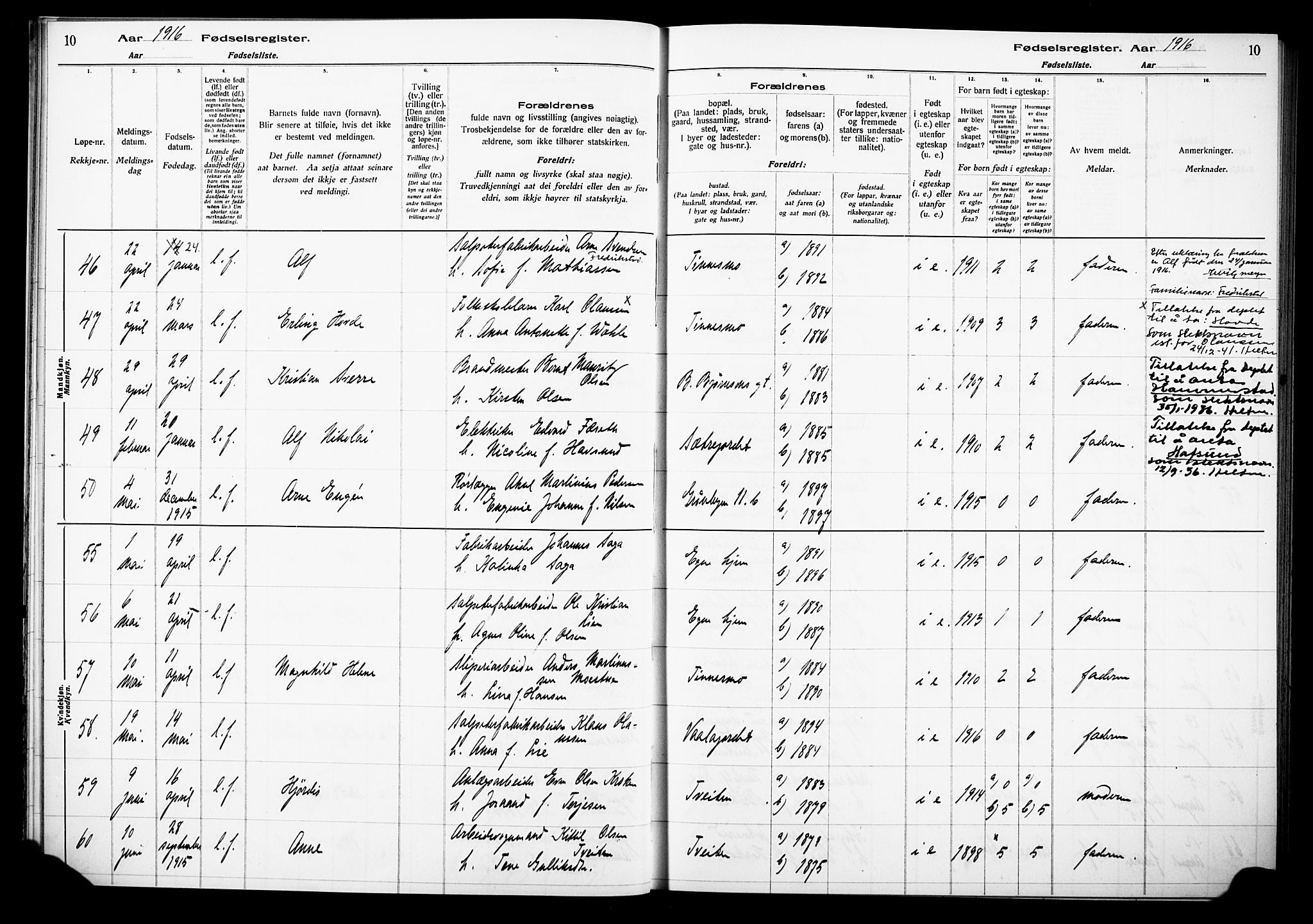 Notodden kirkebøker, AV/SAKO-A-290/J/Ja/L0001: Birth register no. 1, 1916-1924, p. 10