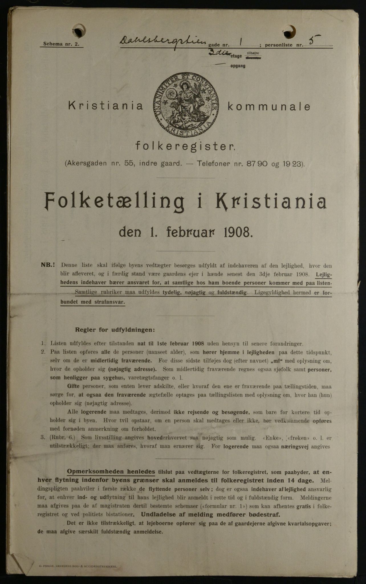 OBA, Municipal Census 1908 for Kristiania, 1908, p. 13112