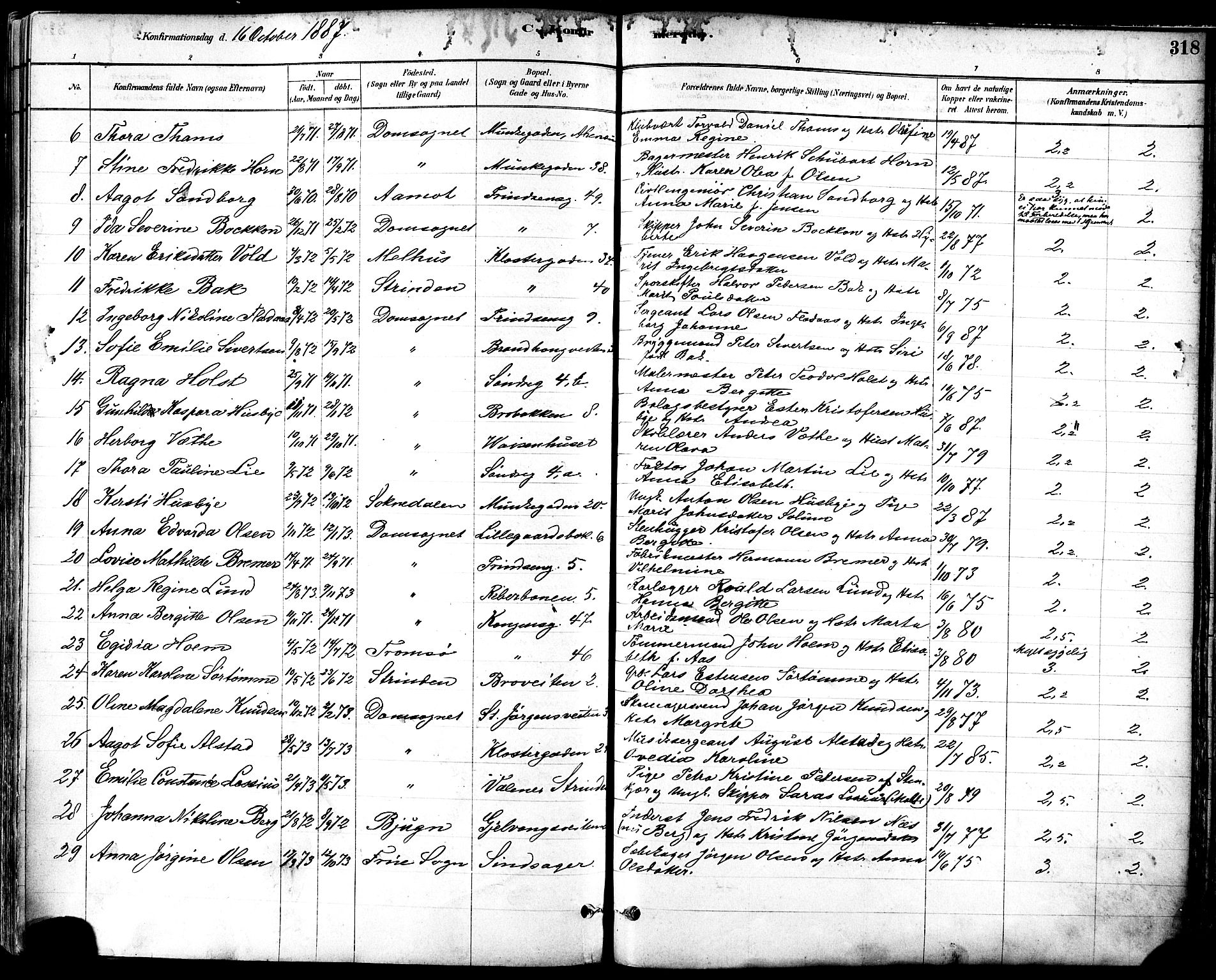 Ministerialprotokoller, klokkerbøker og fødselsregistre - Sør-Trøndelag, SAT/A-1456/601/L0057: Parish register (official) no. 601A25, 1877-1891, p. 318