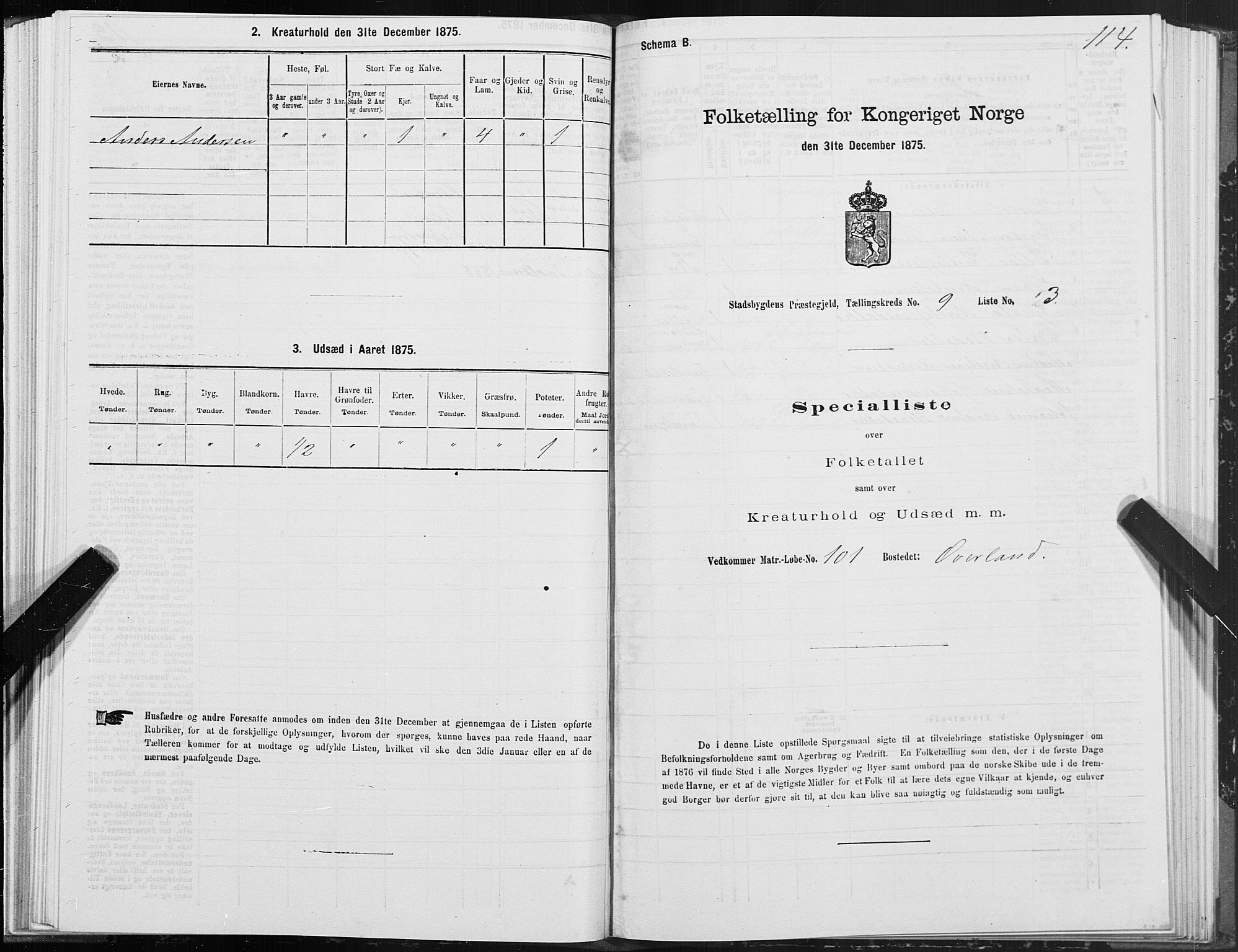 SAT, 1875 census for 1625P Stadsbygd, 1875, p. 5114