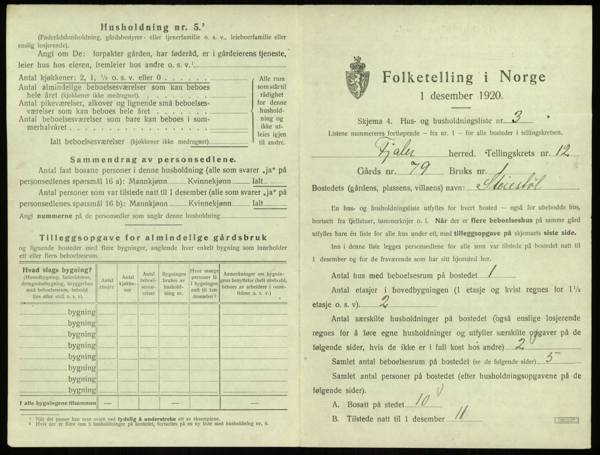 SAB, 1920 census for Fjaler, 1920, p. 1009