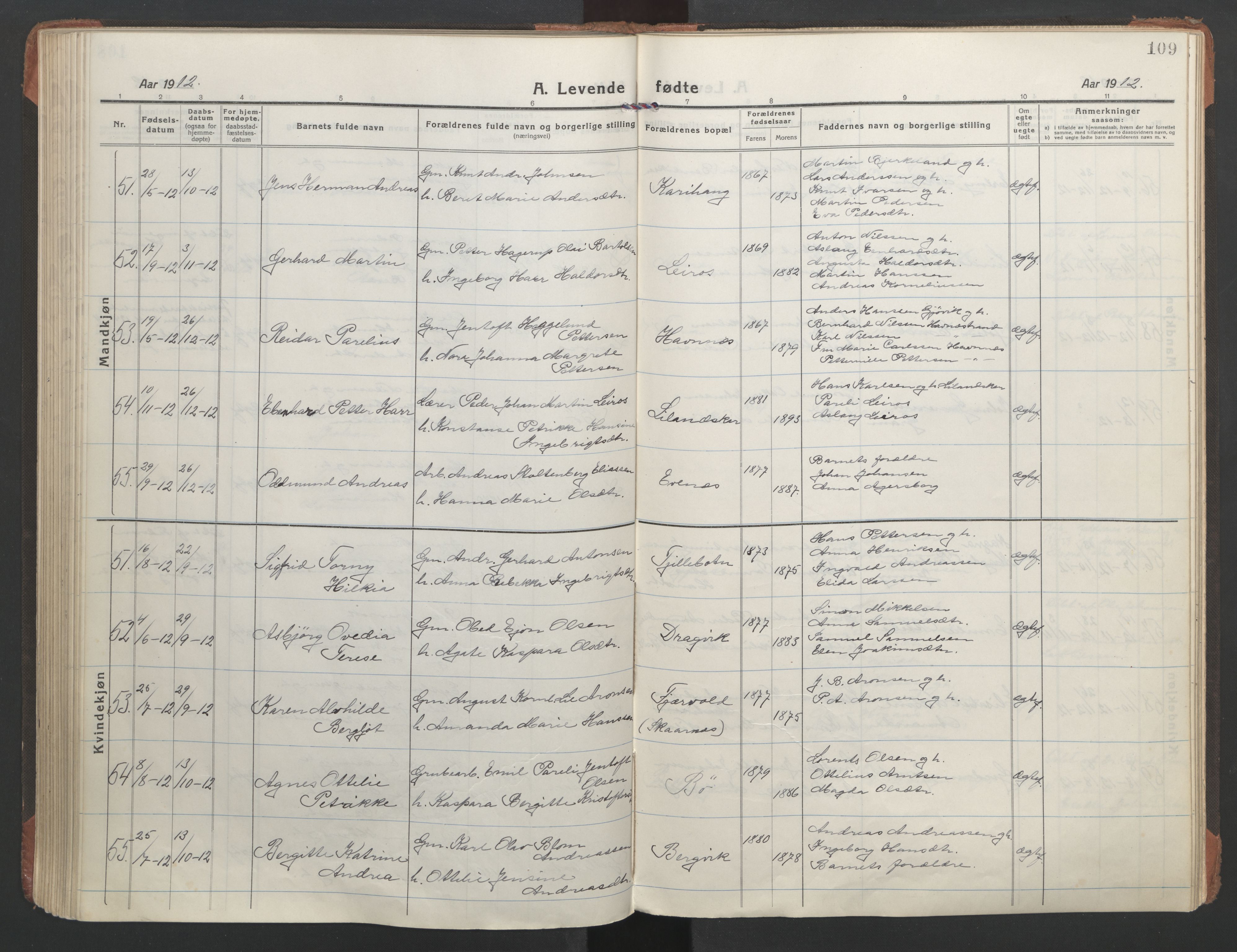 Ministerialprotokoller, klokkerbøker og fødselsregistre - Nordland, AV/SAT-A-1459/863/L0900: Parish register (official) no. 863A12, 1906-1915, p. 109