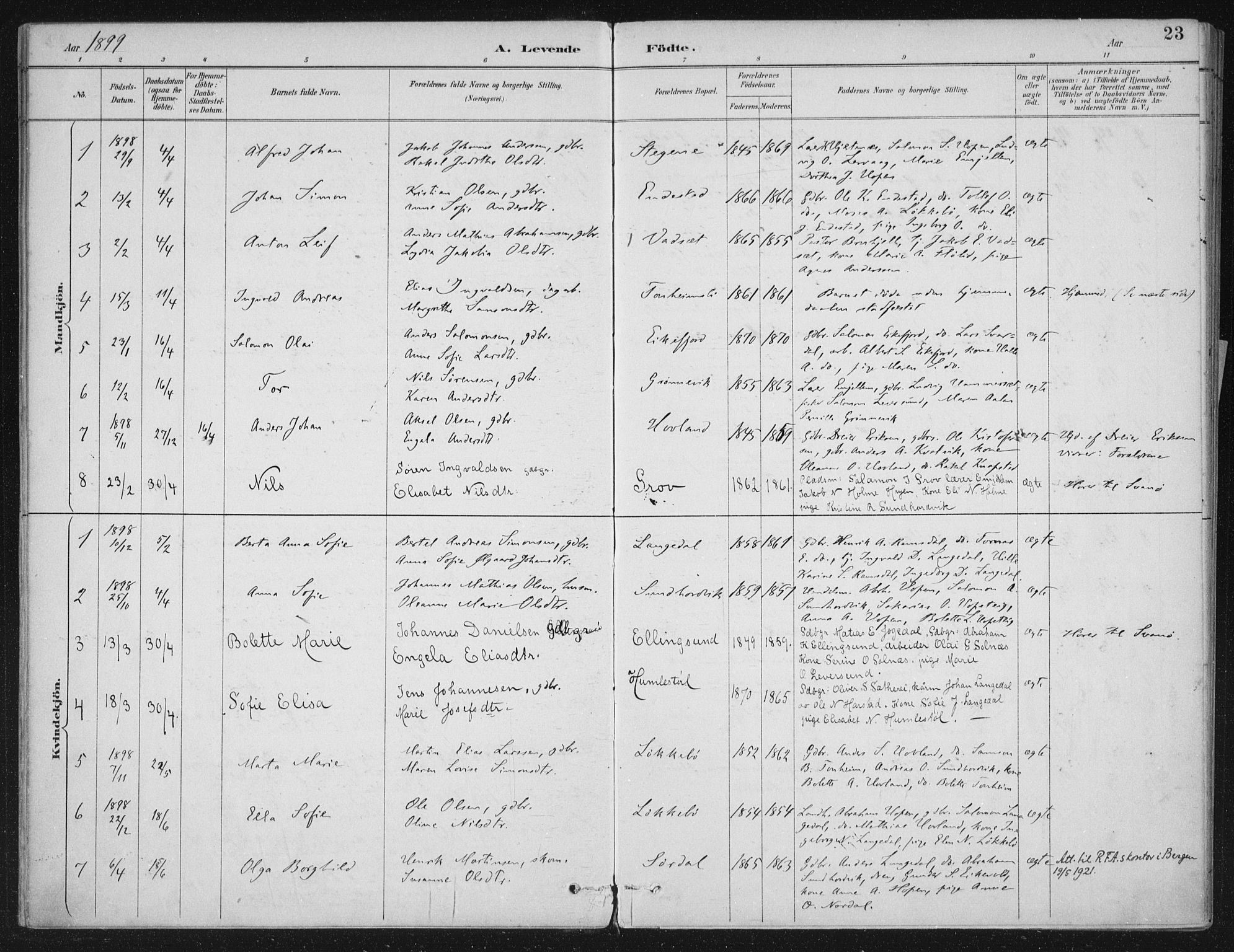 Kinn sokneprestembete, SAB/A-80801/H/Haa/Haae/L0001: Parish register (official) no. E 1, 1890-1916, p. 23