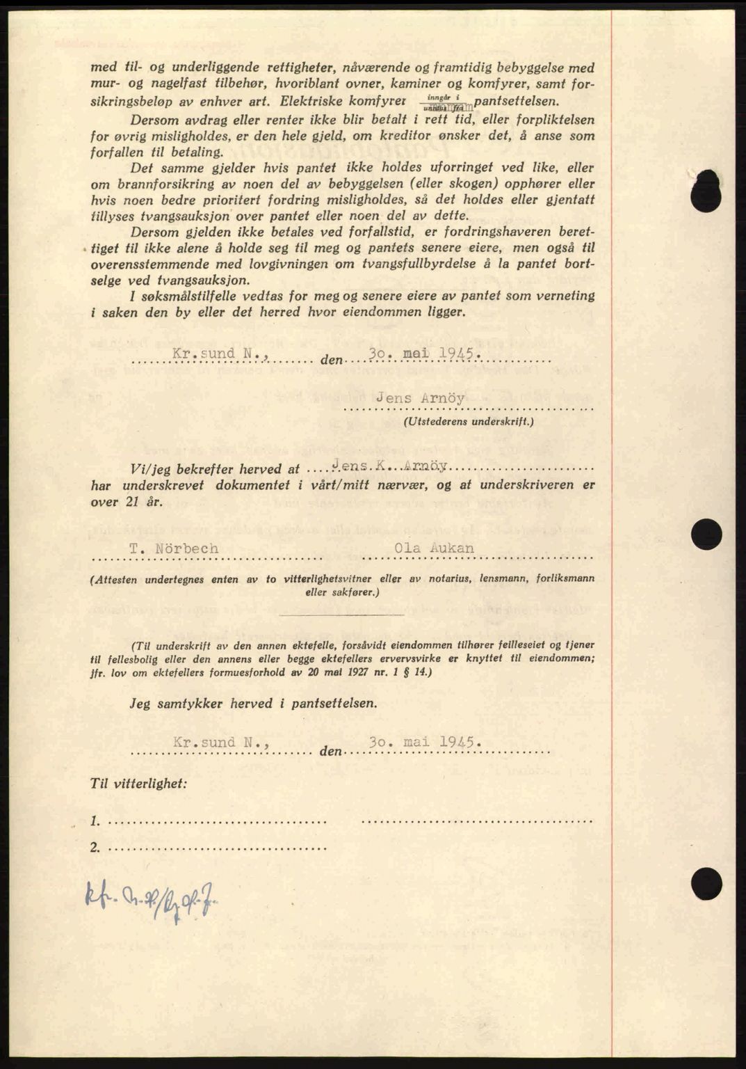 Nordmøre sorenskriveri, AV/SAT-A-4132/1/2/2Ca: Mortgage book no. B92, 1944-1945, Diary no: : 779/1945