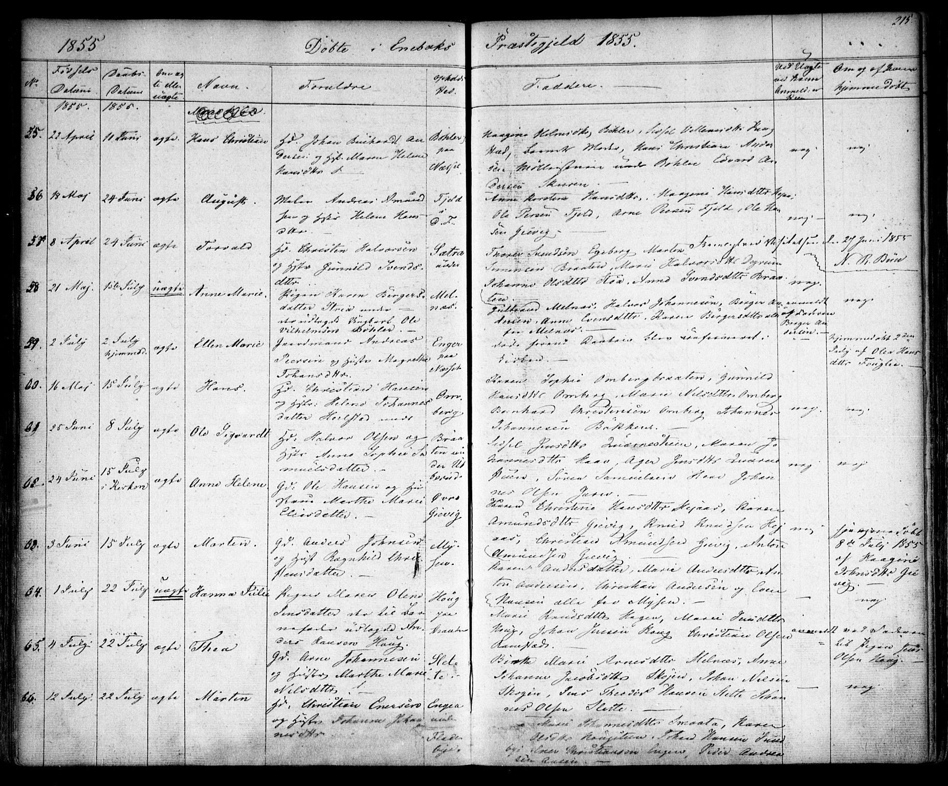 Enebakk prestekontor Kirkebøker, SAO/A-10171c/F/Fa/L0009: Parish register (official) no. I 9, 1832-1861, p. 215
